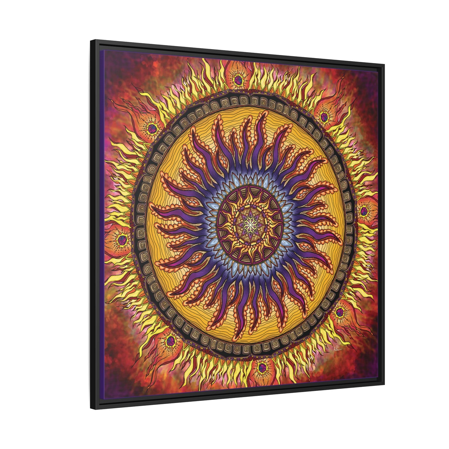 Solar Disc Mandala - Framed Matte Canvas