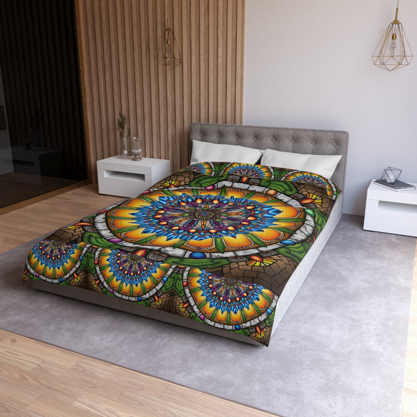 Pacio, Adam - Emerald Arrows Mandala - Microfiber Duvet Cover