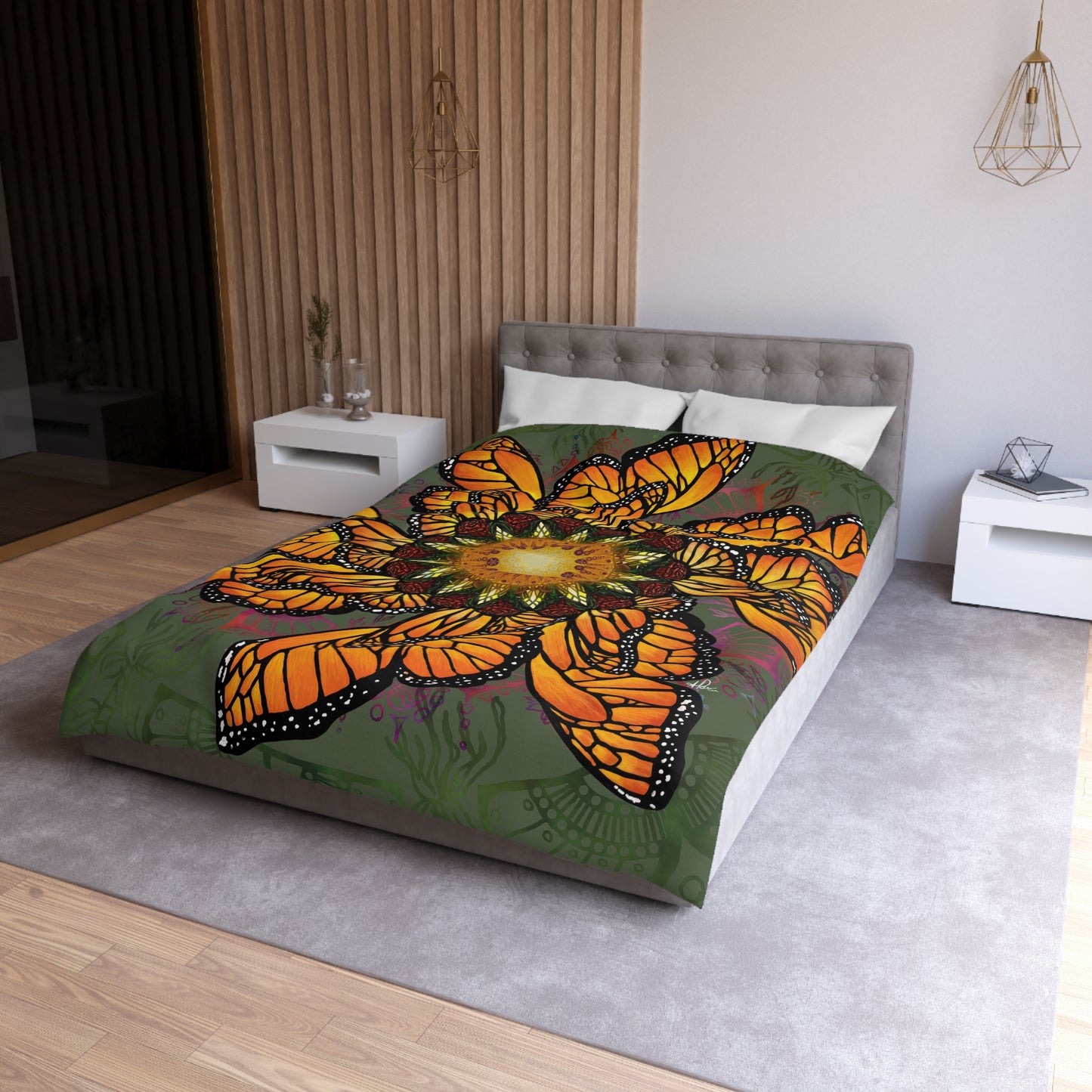 Pacio, Adam - Monarch Butterfly Mandala - Microfiber Duvet Cover