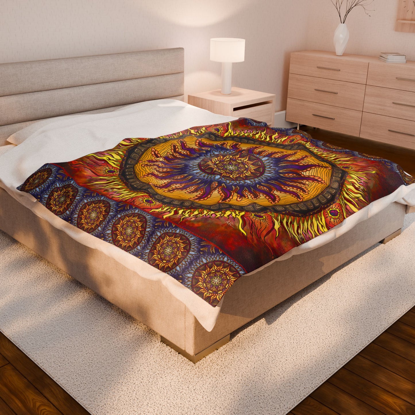 Solar Disc Mandala - Velveteen Plush Blanket