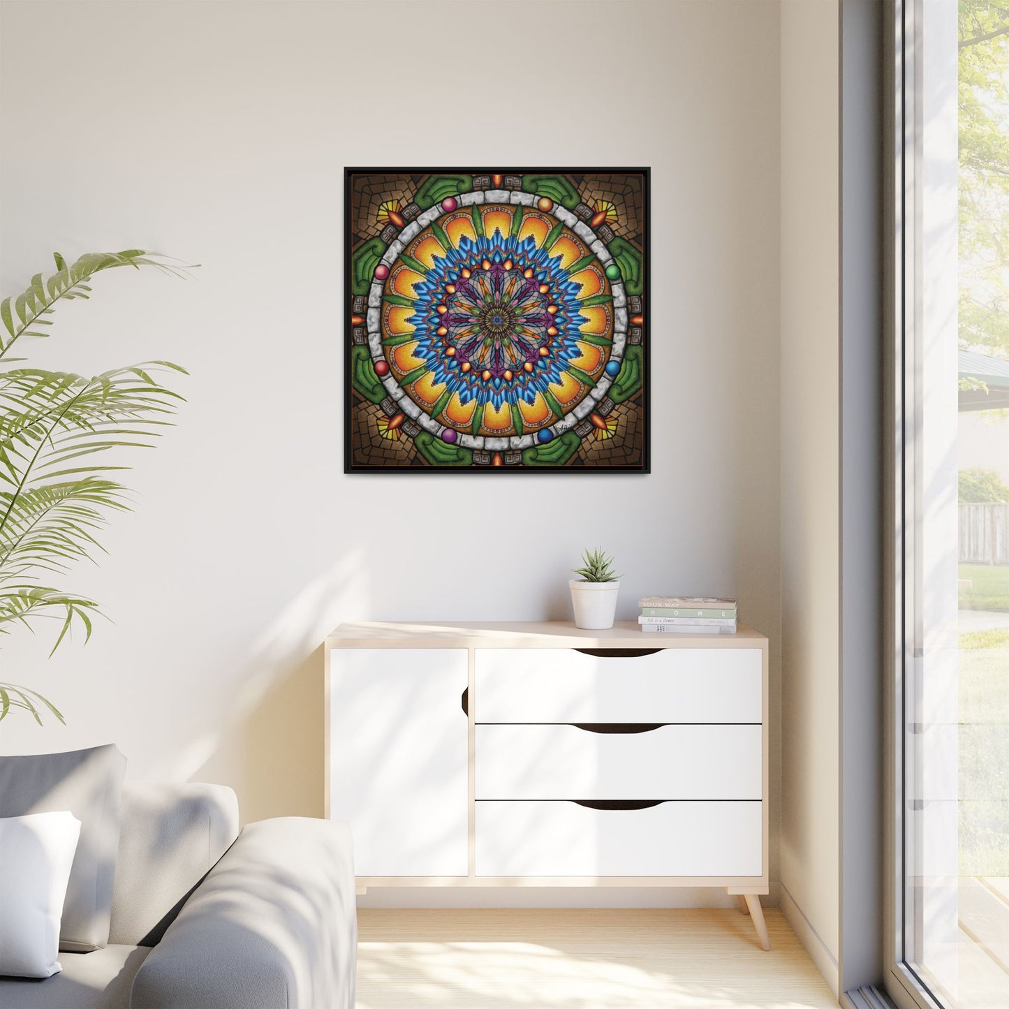 Emerald Arrows Mandala - Framed Matte Canvas