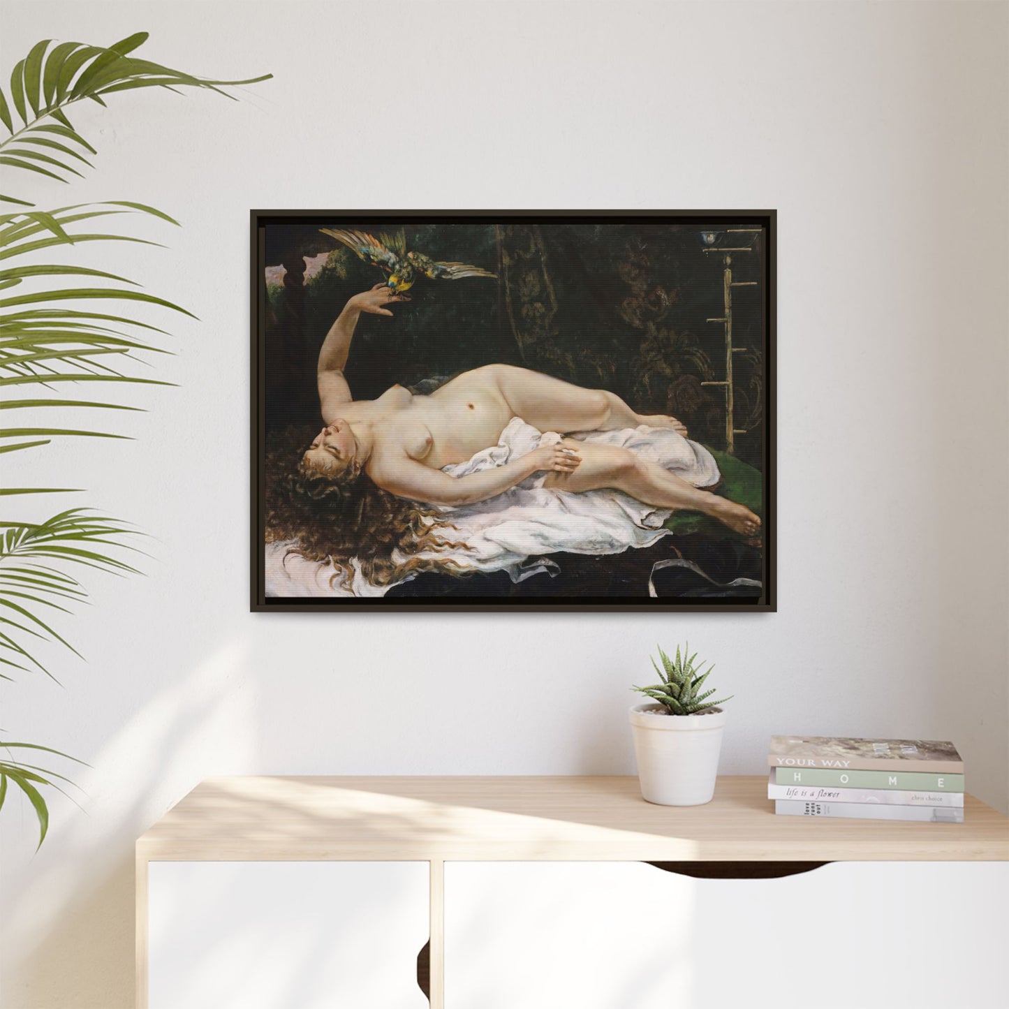 Courbet, Gustave - Woman with a Parrot (1866) - Matte Canvas, Framed