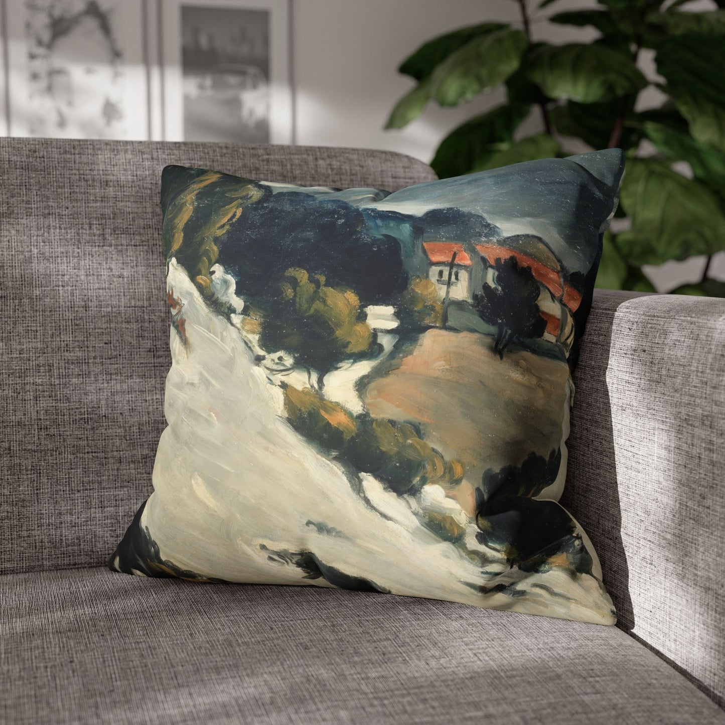 Cézanne, Paul - L’Estaque, Melting Snow (1870) - Suede Square Pillowcase