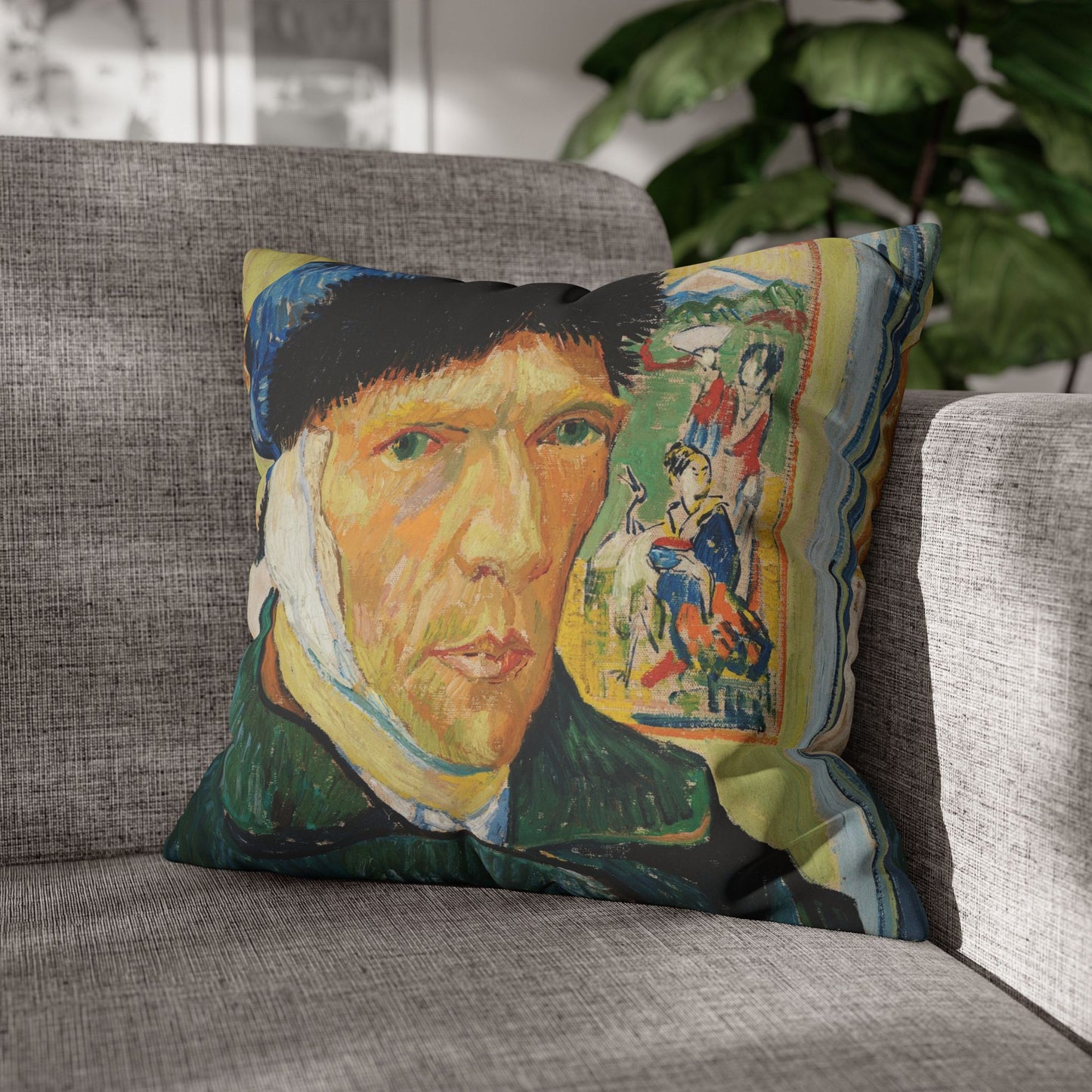 Van Gogh, Vincent - Self Portrait with Bandaged Ear (1889) - Suede Square Pillowcase