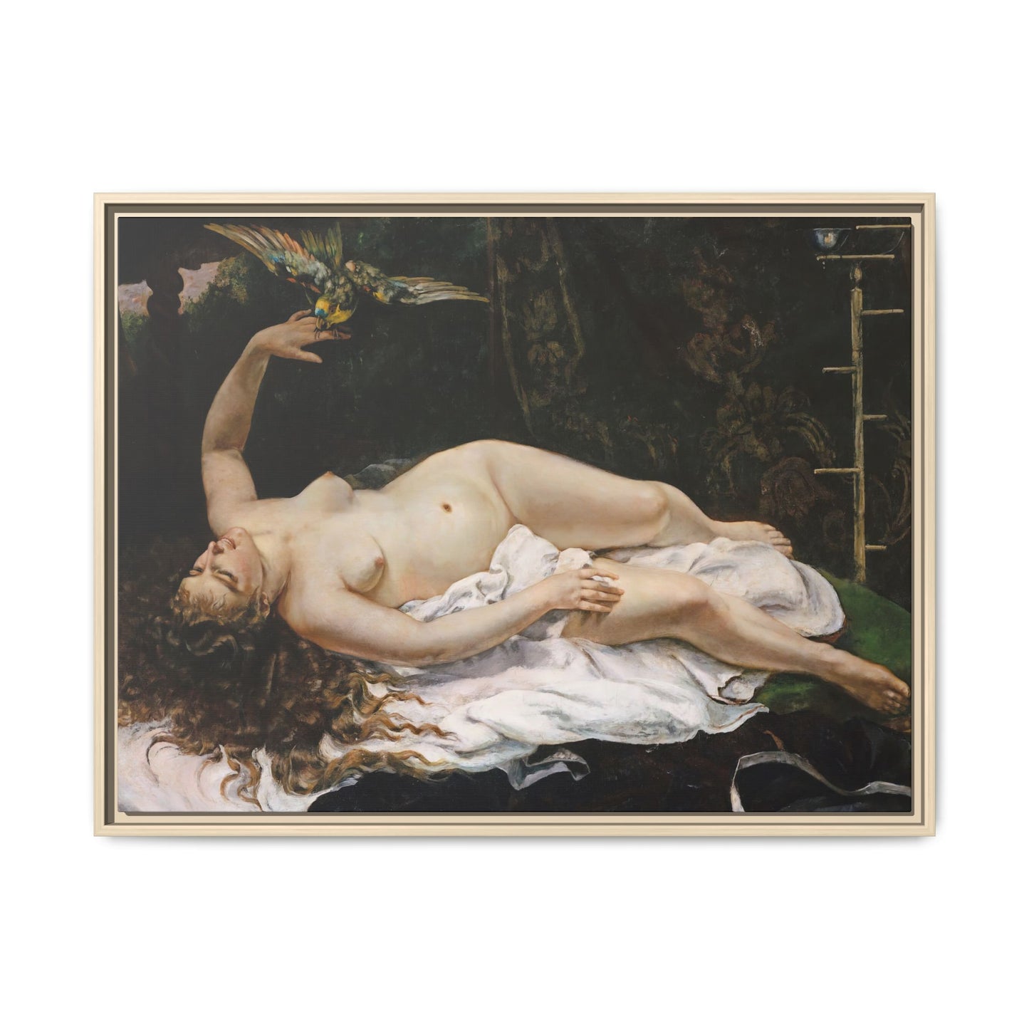 Courbet, Gustave - Woman with a Parrot (1866) - Matte Canvas, Framed