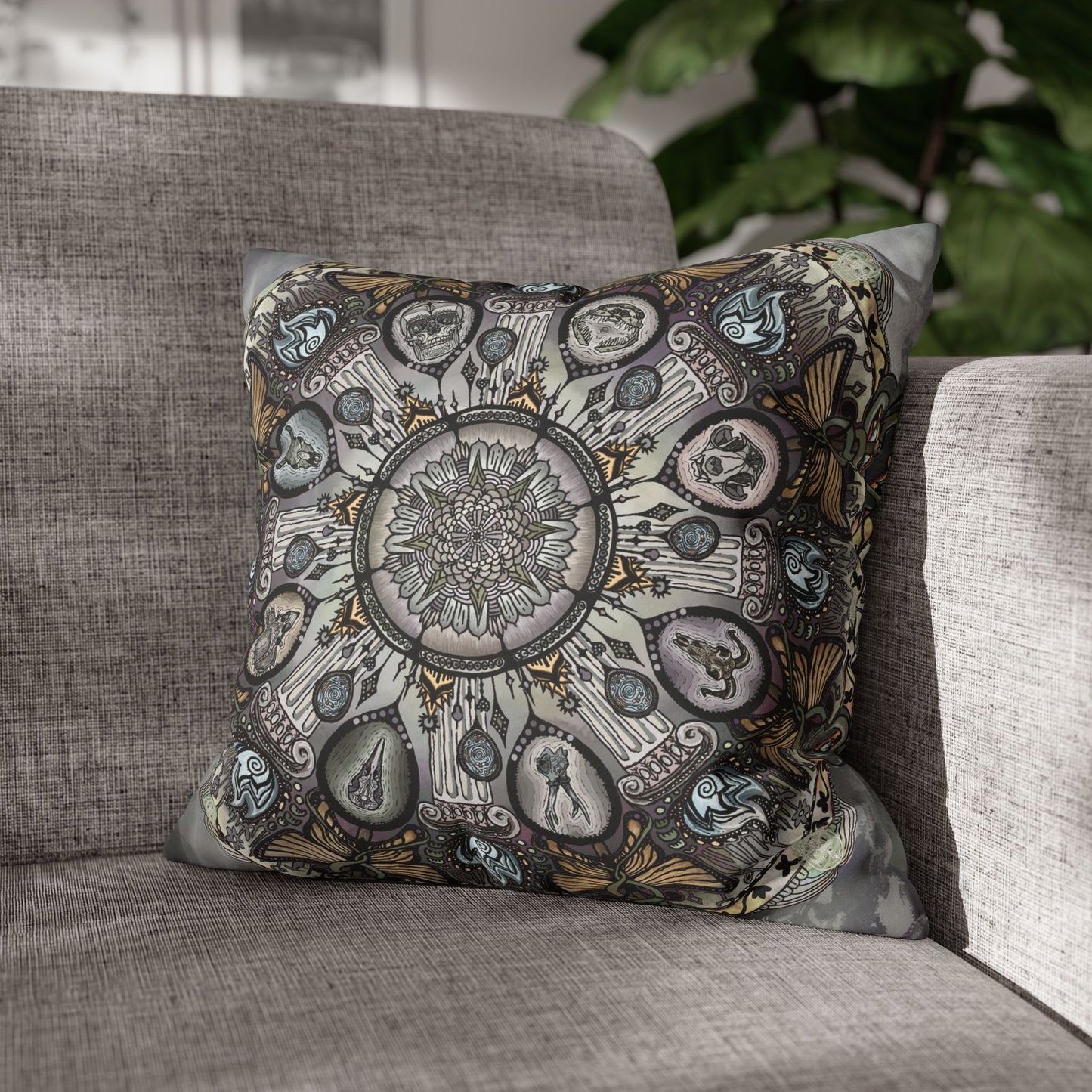 Pacio, Adam - Memento Mori Mandala - Suede Square Pillowcase