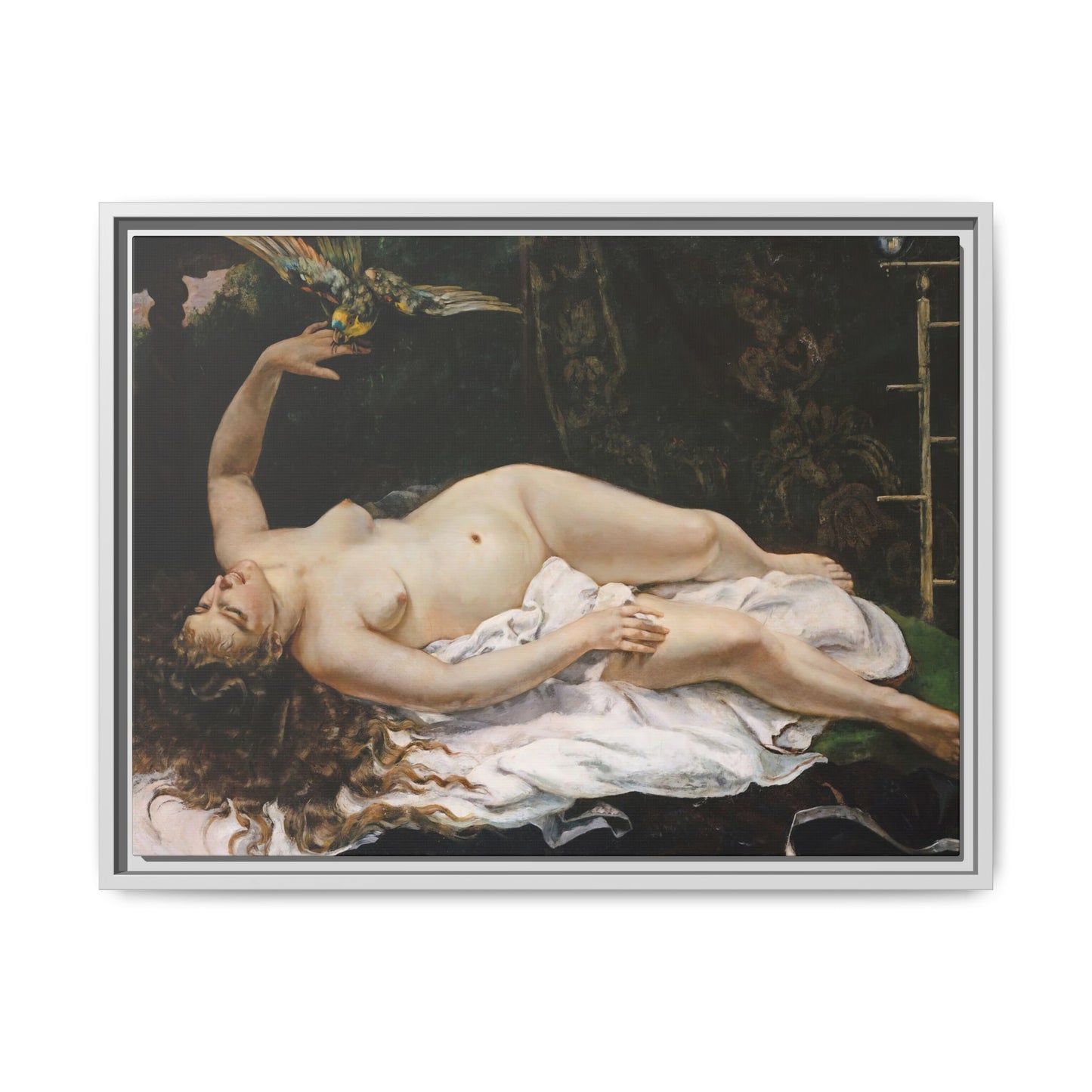 Courbet, Gustave - Woman with a Parrot (1866) - Matte Canvas, Framed
