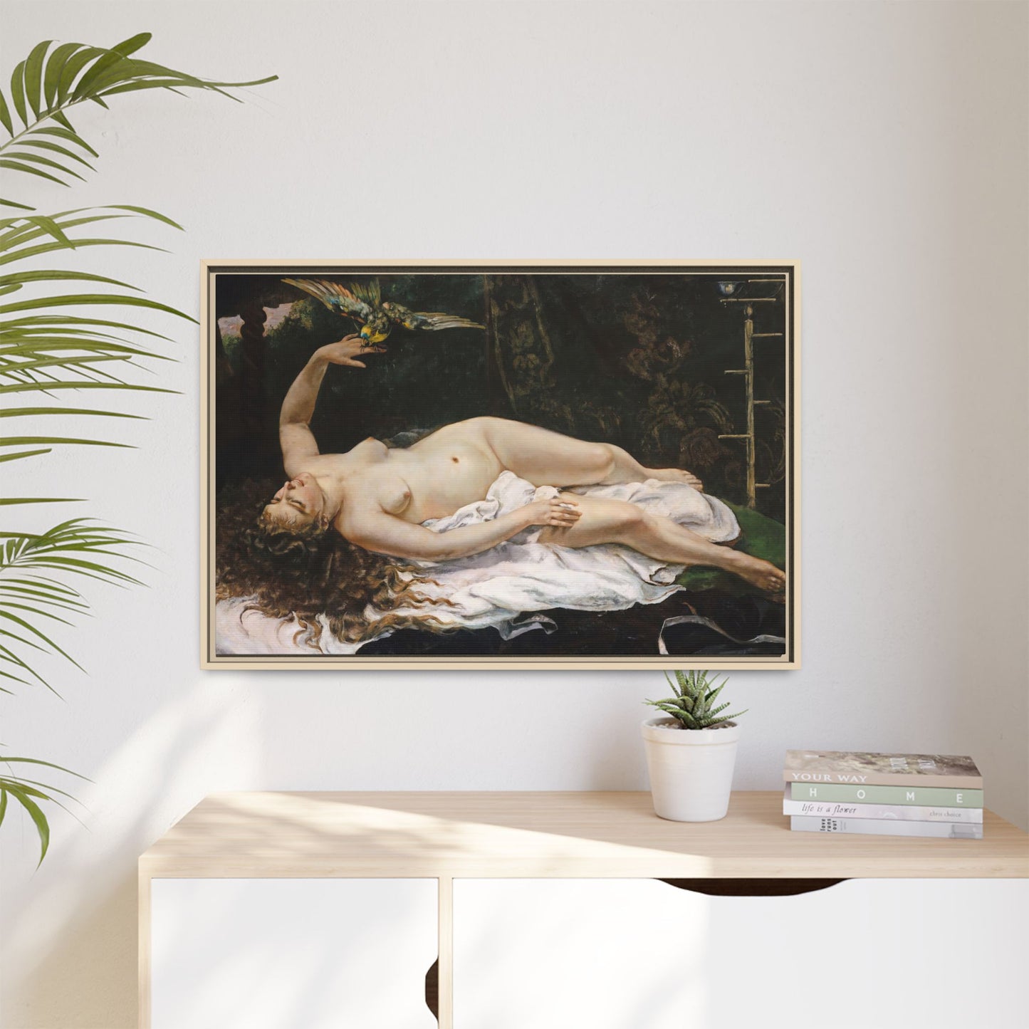 Courbet, Gustave - Woman with a Parrot (1866) - Matte Canvas, Framed