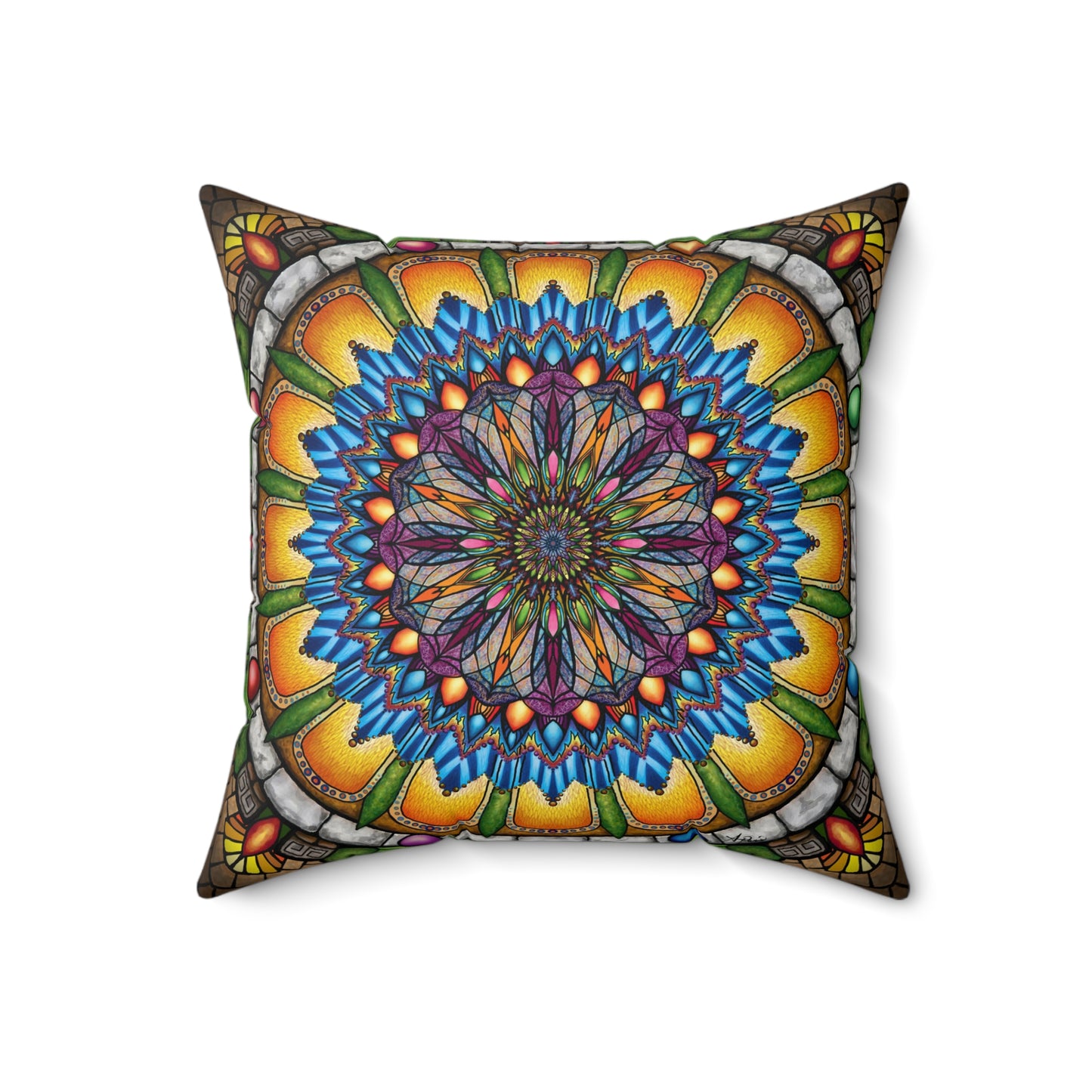 Pacio, Adam - Emerald Arrows Mandala - Suede Square Pillow
