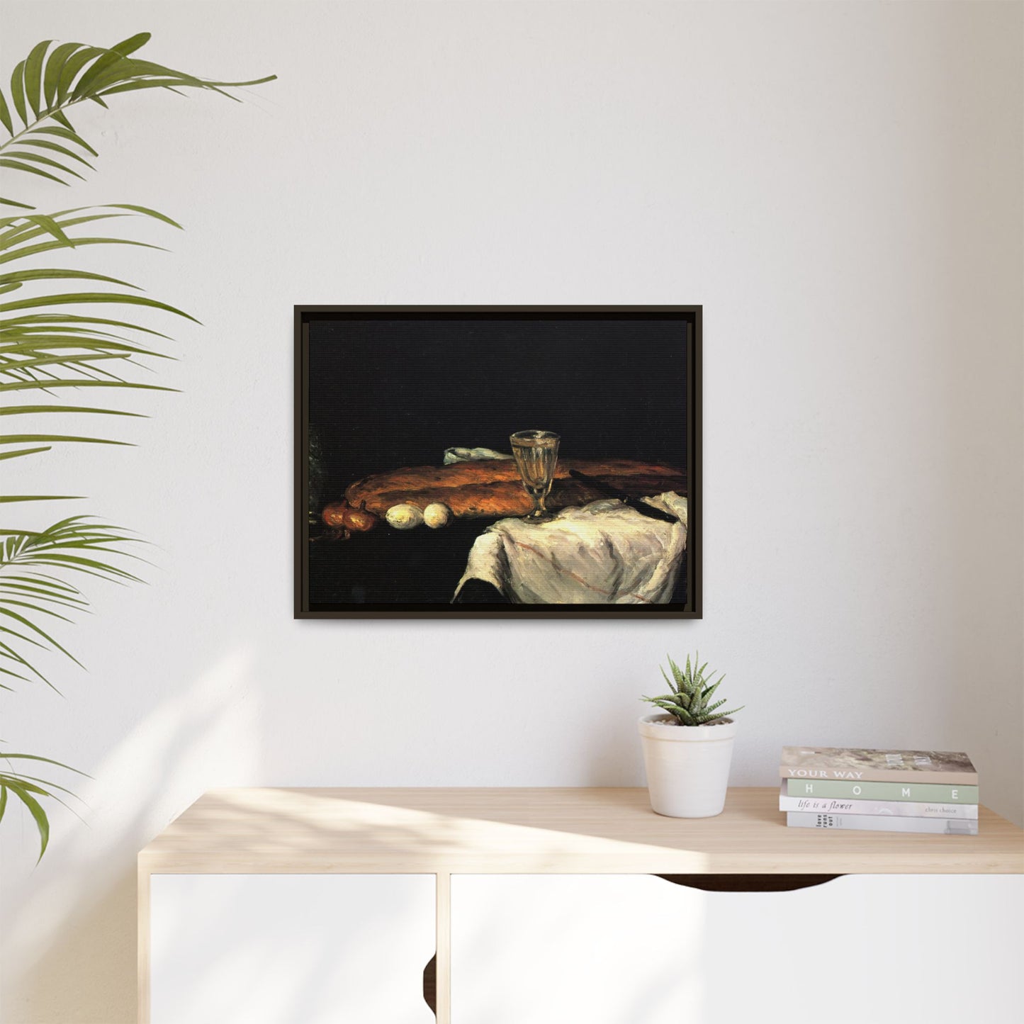 Cézanne, Paul - Still Life with Bread and Eggs (1865) - Matte Canvas, Framed