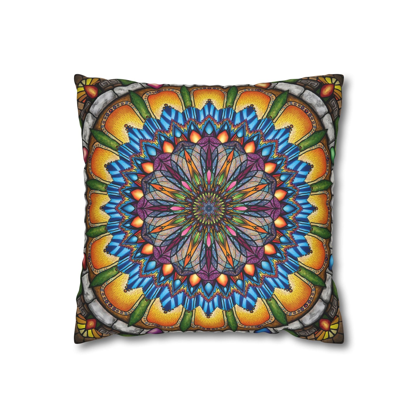 Pacio, Adam - Emerald Arrows Mandala - Suede Square Pillowcase