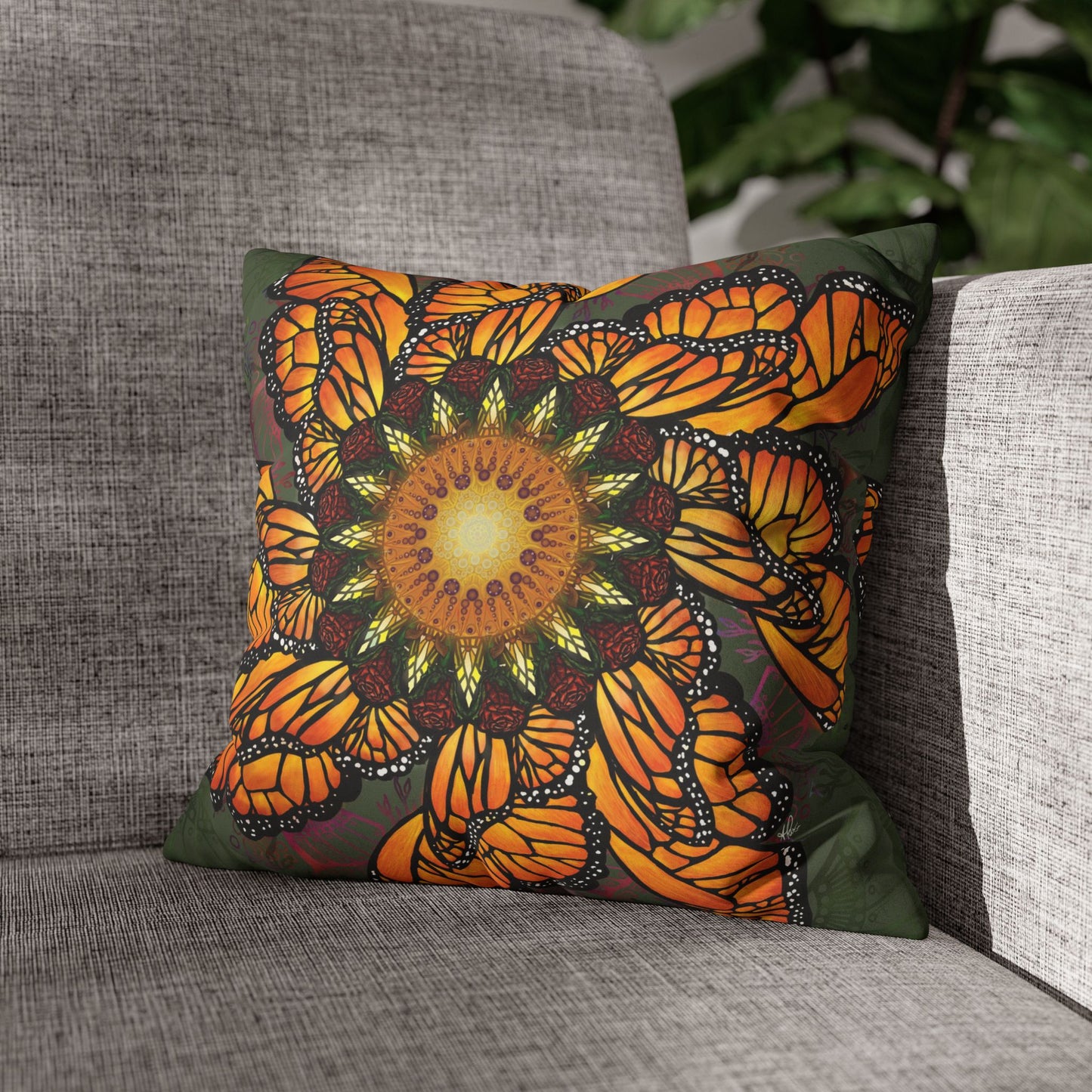 Monarch Butterfly Mandala - Faux Suede Square Pillowcase