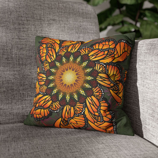 Monarch Butterfly Mandala - Faux Suede Square Pillowcase
