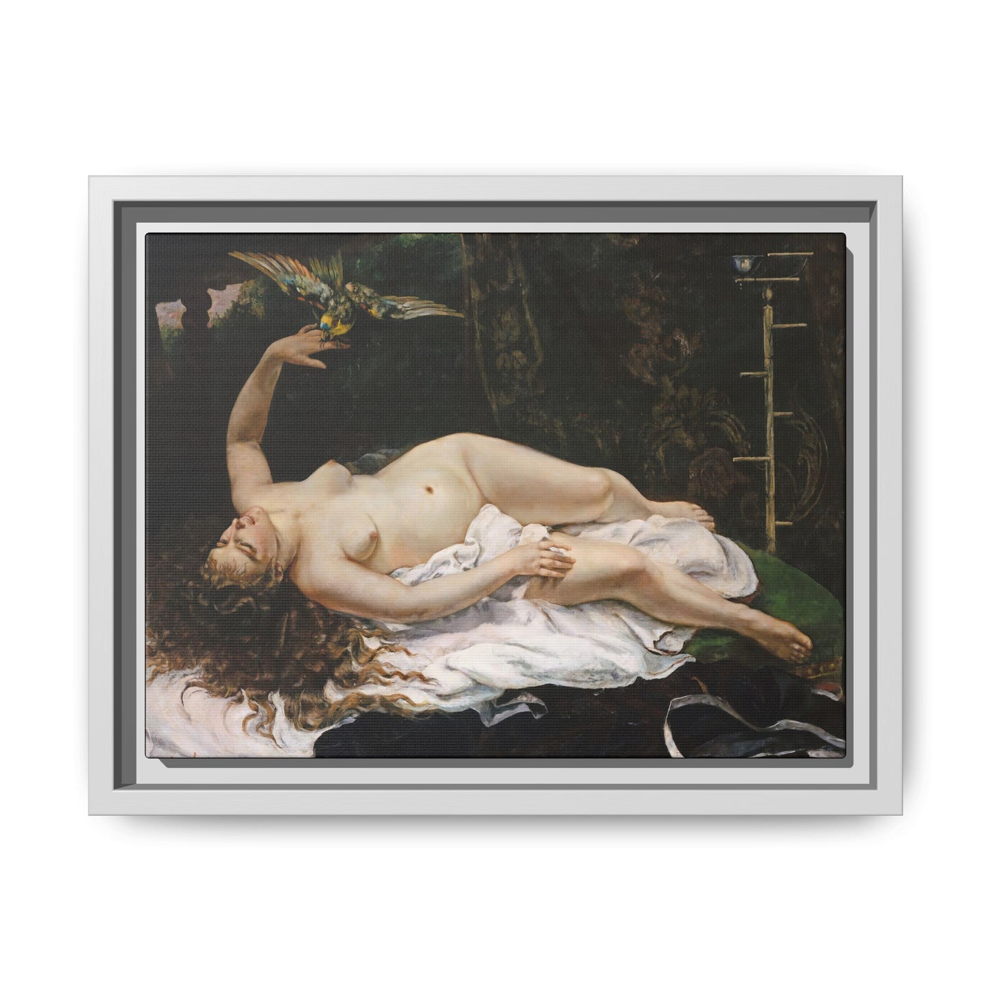 Courbet, Gustave - Woman with a Parrot (1866) - Matte Canvas, Framed