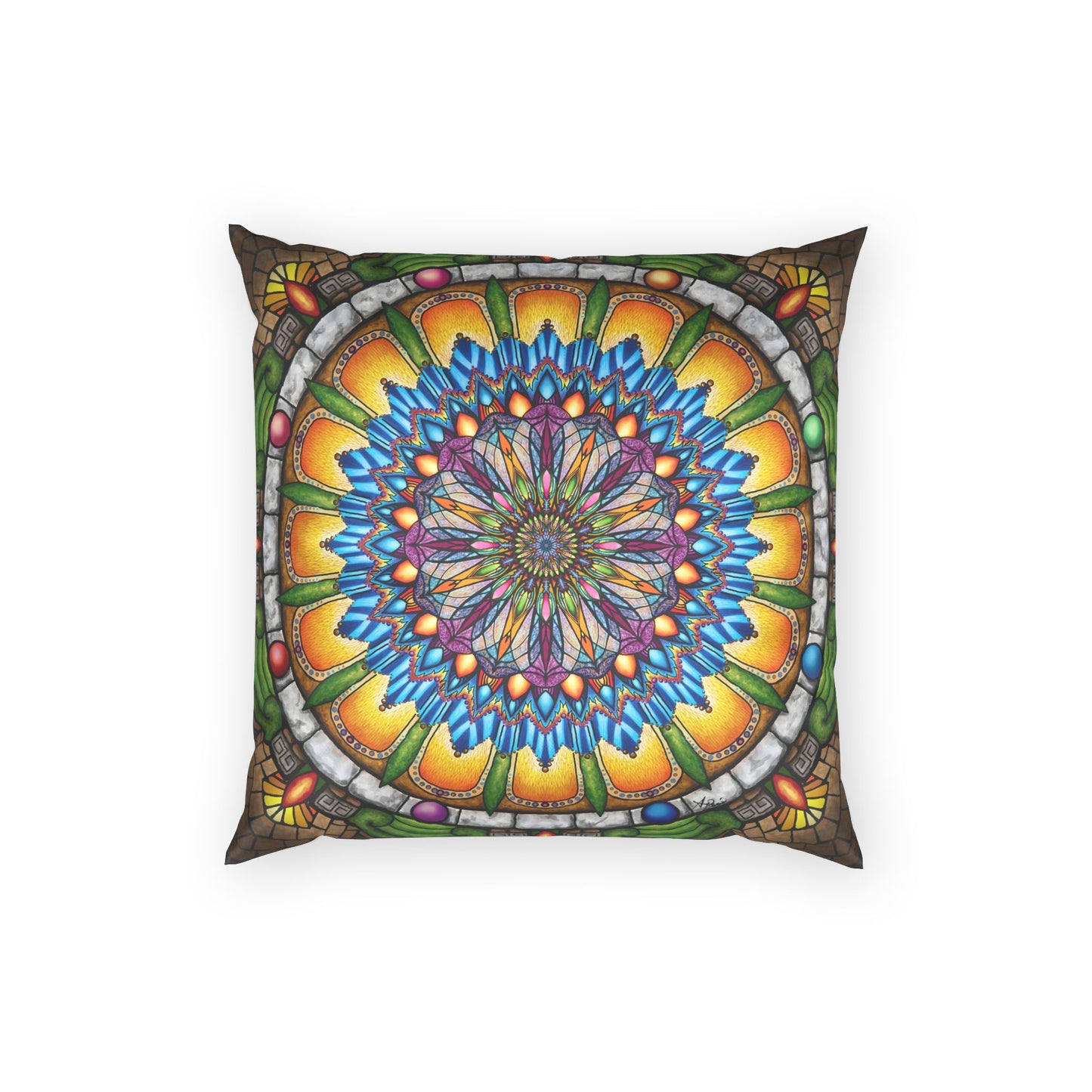 Pacio, Adam - Emerald Arrows Mandala - Poly Velvet Pillow