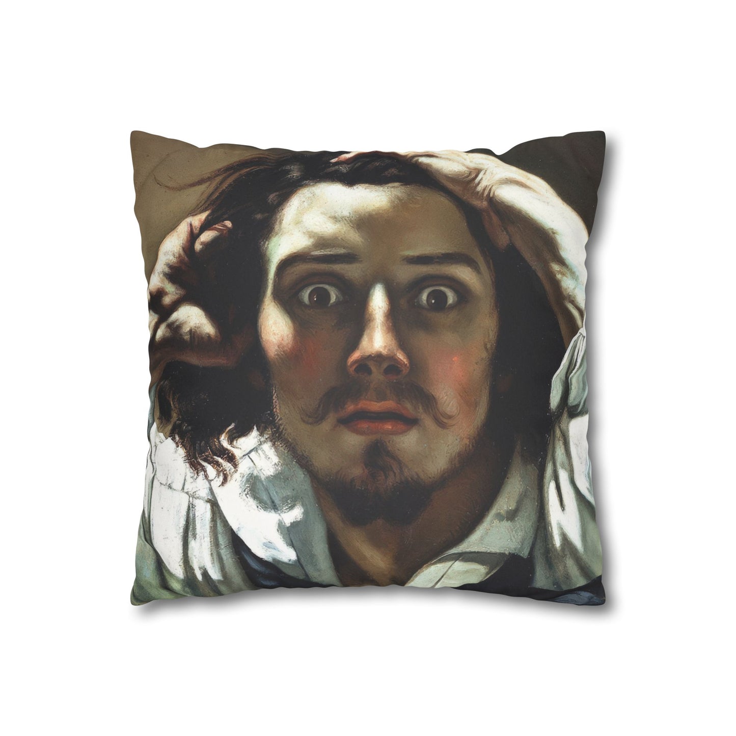 Courbet, Gustave - The Desperate Man (1843) - Suede Square Pillowcase