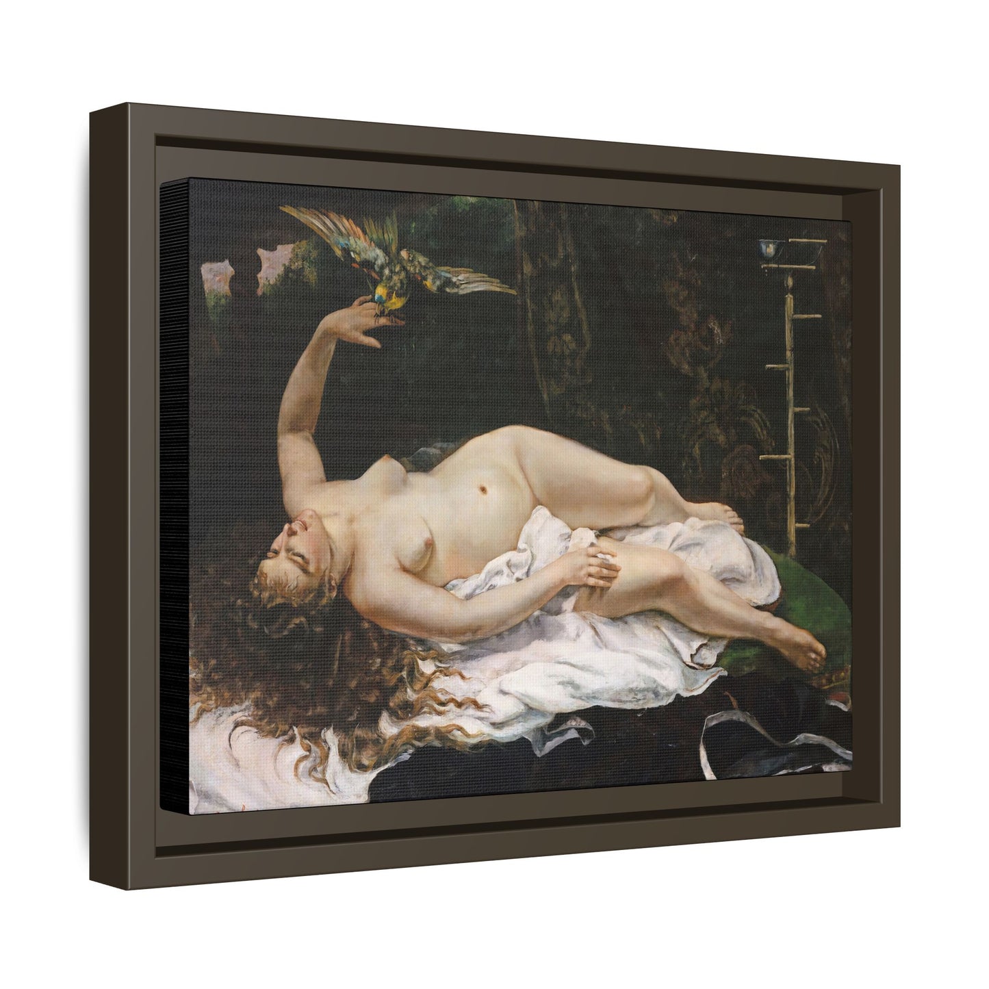 Courbet, Gustave - Woman with a Parrot (1866) - Matte Canvas, Framed