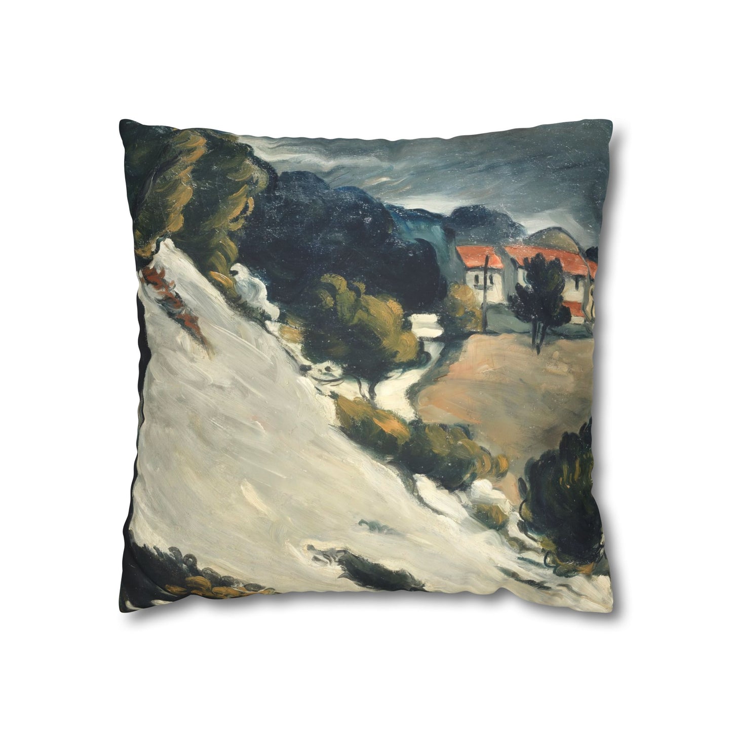 Cézanne, Paul - L’Estaque, Melting Snow (1870) - Suede Square Pillowcase