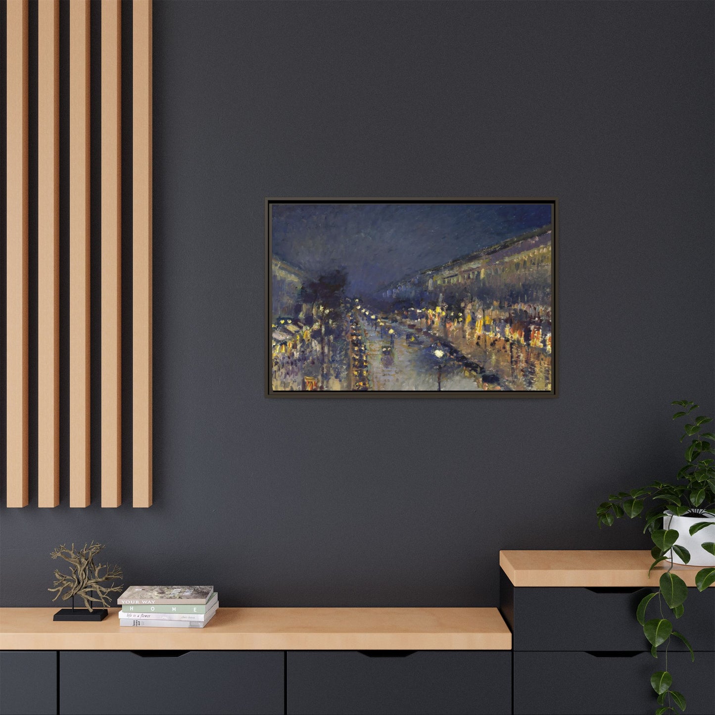 Pissarro, Camille - The Boulevard Montmartre At Night (1897) - Matte Canvas, Framed