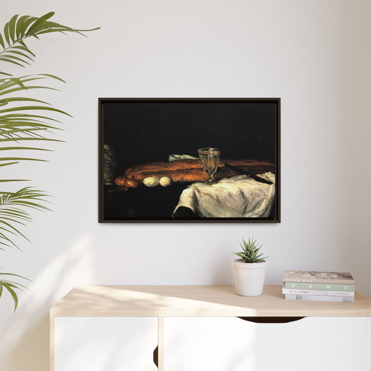 Cézanne, Paul - Still Life with Bread and Eggs (1865) - Matte Canvas, Framed