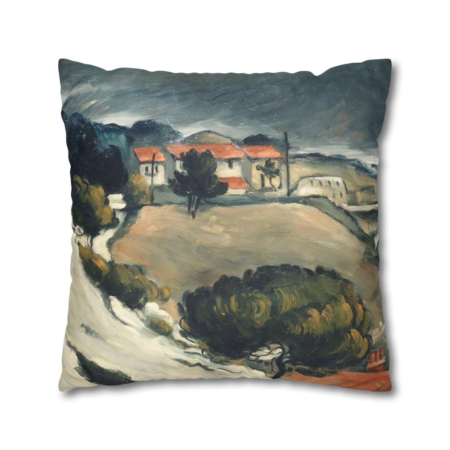 Cézanne, Paul - L’Estaque, Melting Snow (1870) - Suede Square Pillowcase