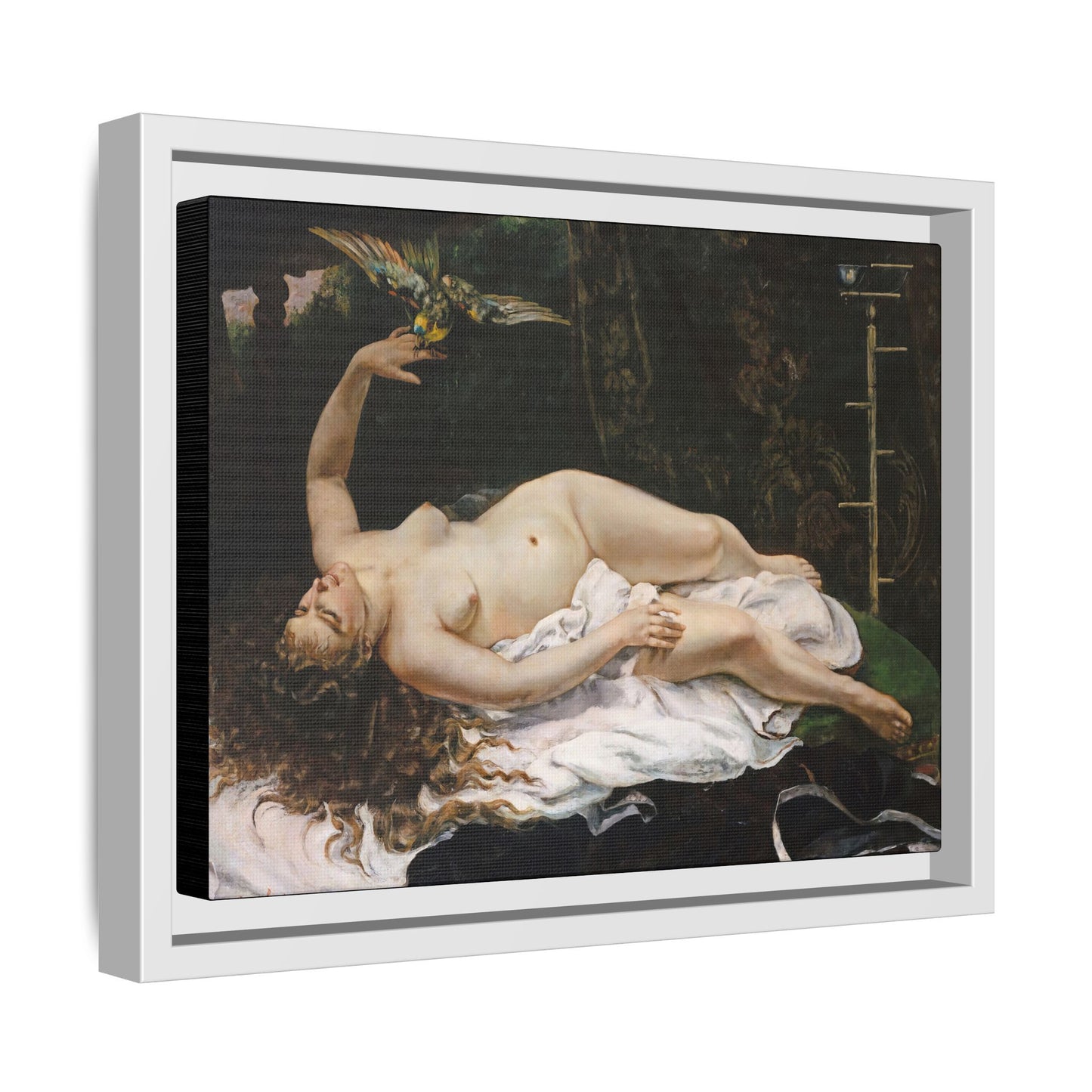 Courbet, Gustave - Woman with a Parrot (1866) - Matte Canvas, Framed