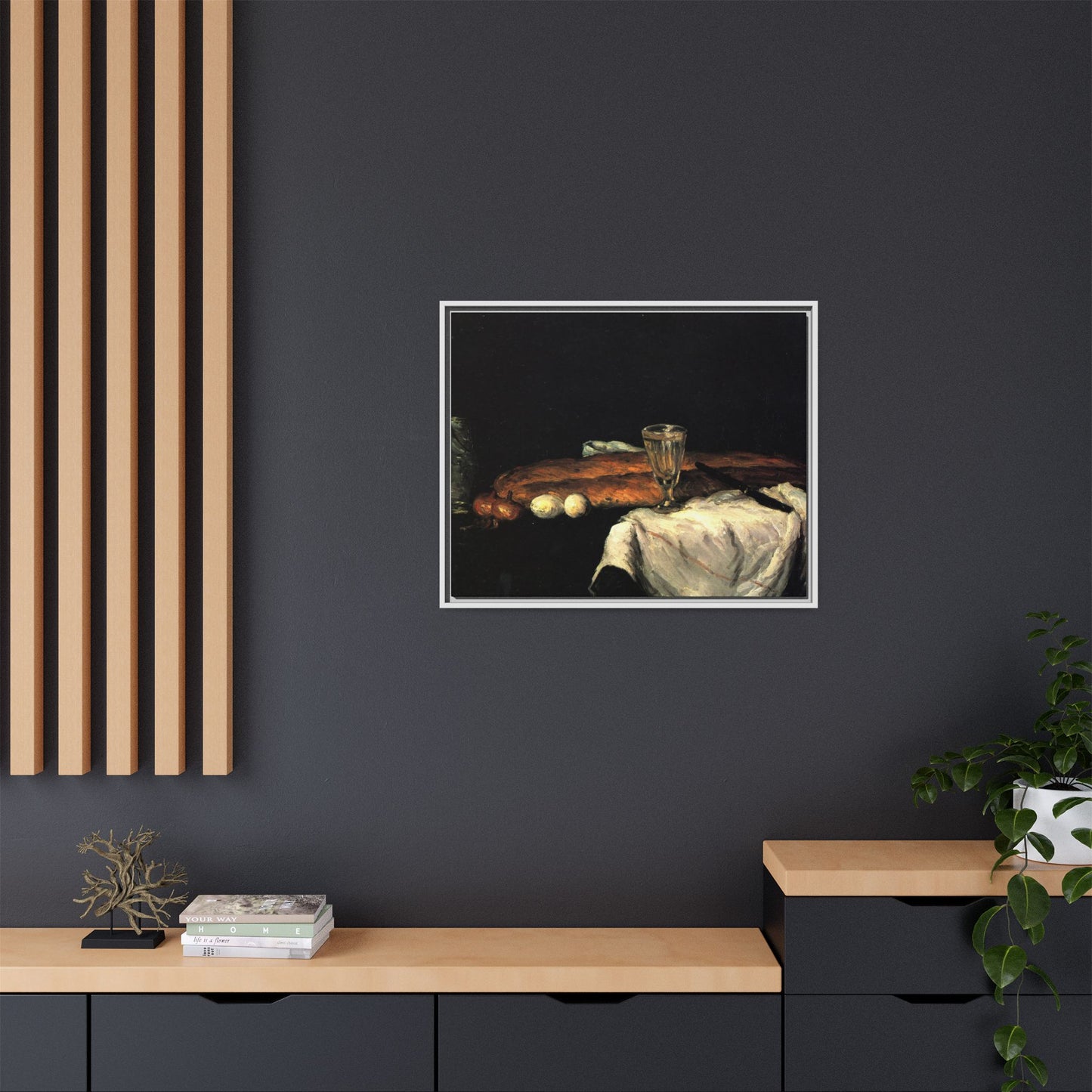 Cézanne, Paul - Still Life with Bread and Eggs (1865) - Matte Canvas, Framed