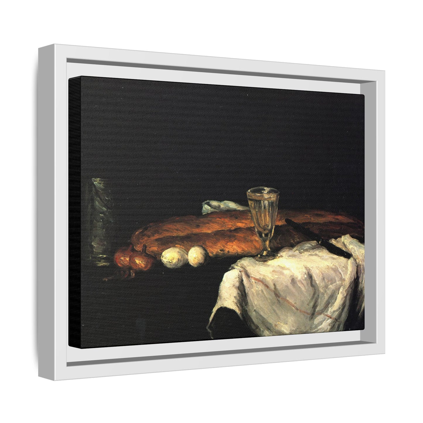 Cézanne, Paul - Still Life with Bread and Eggs (1865) - Matte Canvas, Framed