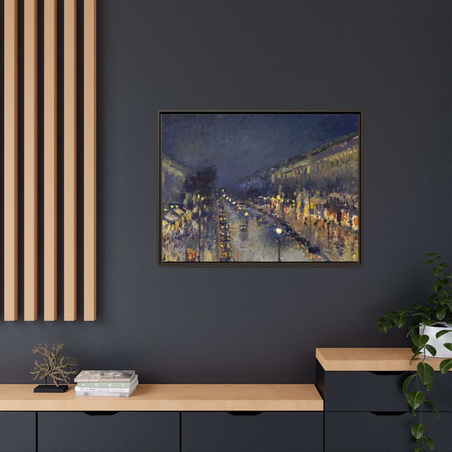Pissarro, Camille - The Boulevard Montmartre At Night (1897) - Matte Canvas, Framed