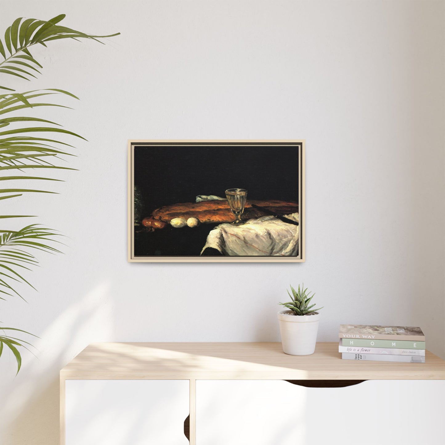 Cézanne, Paul - Still Life with Bread and Eggs (1865) - Matte Canvas, Framed