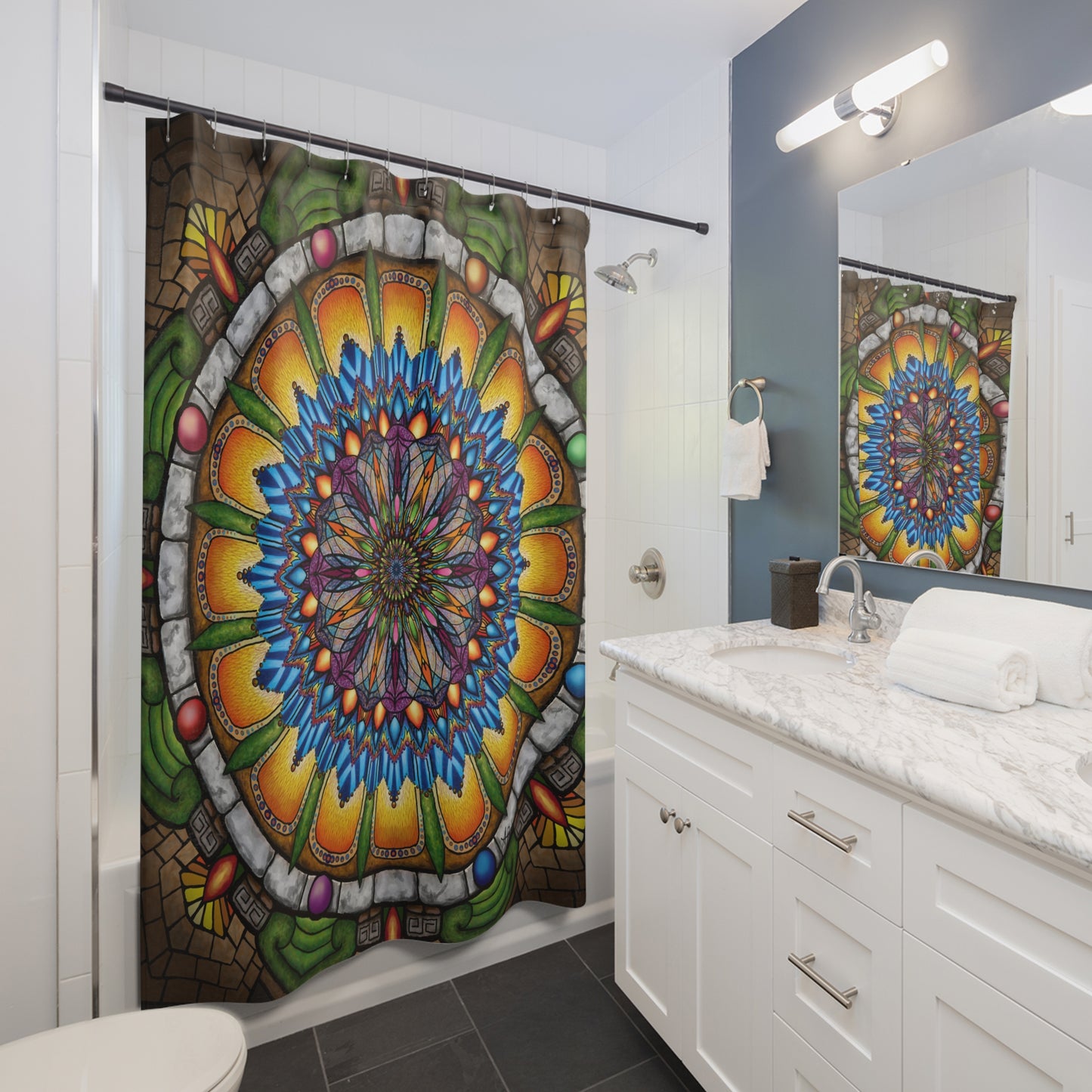 Emerald Arrows Mandala - Shower Curtains