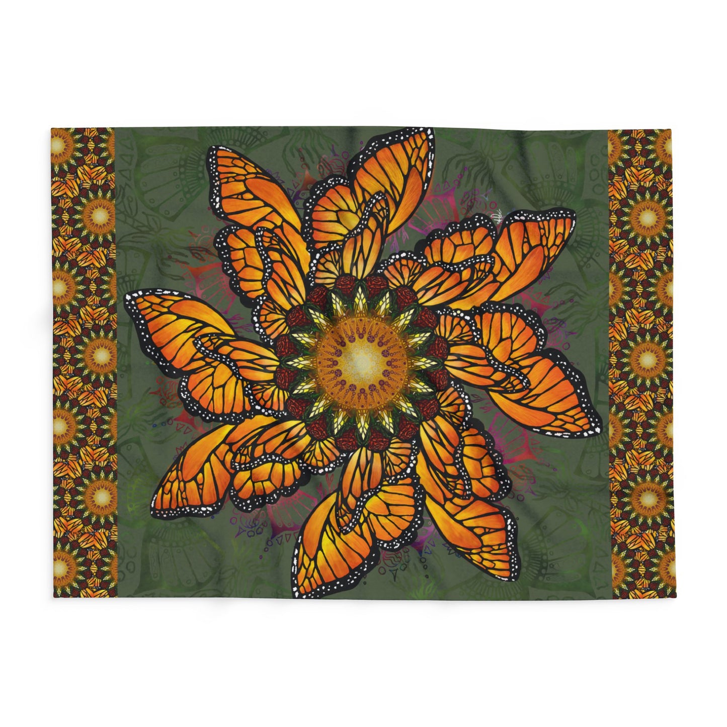 Monarch Butterfly Mandala - Arctic Fleece Blanket