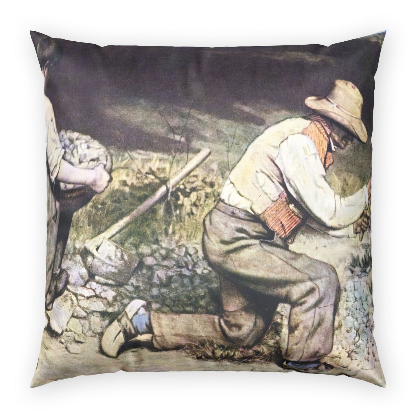 Courbet, Gustave - The Stone Breakers (1850) - Poly Velvet Pillow