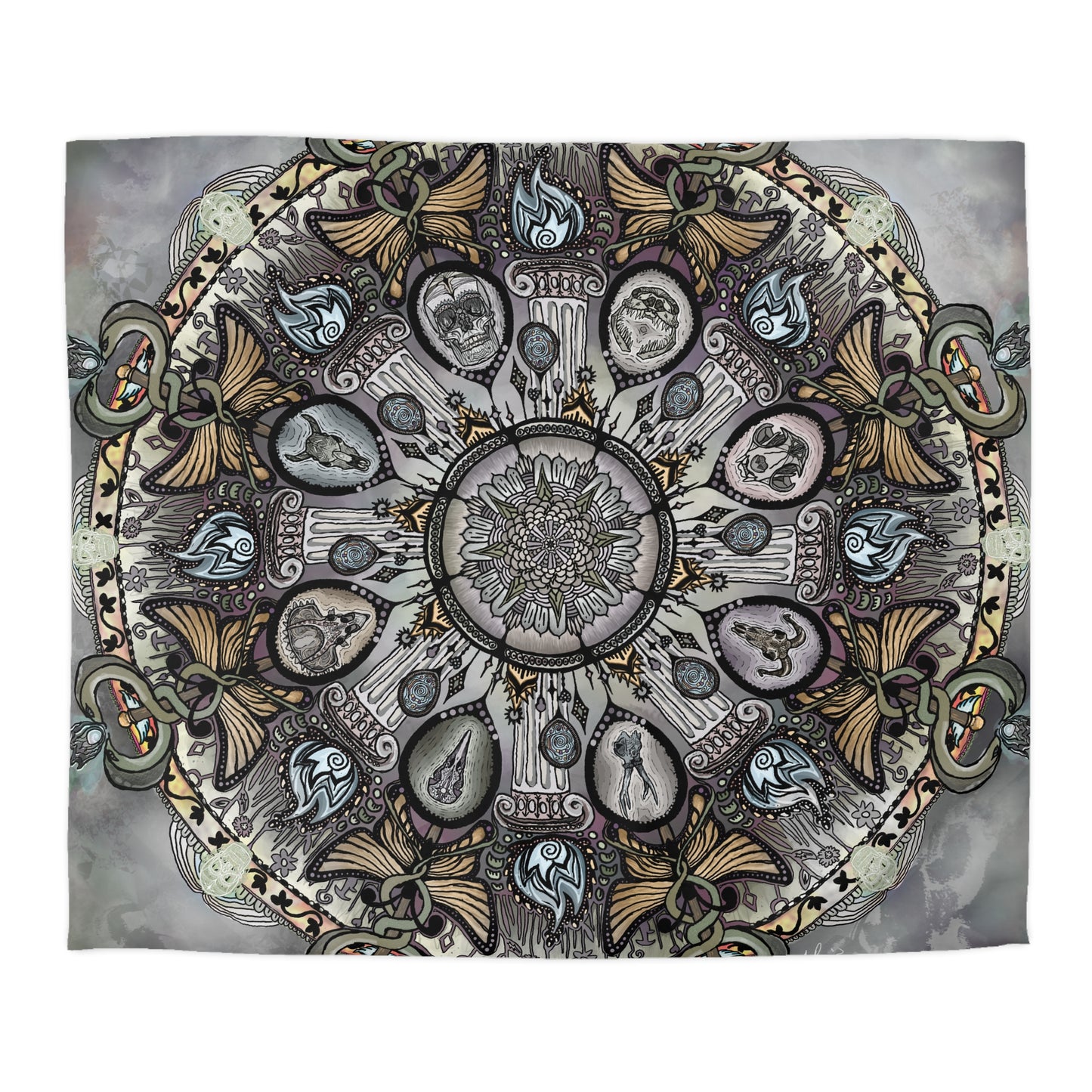 Pacio, Adam - Memento Mori Mandala - Microfiber Duvet Cover