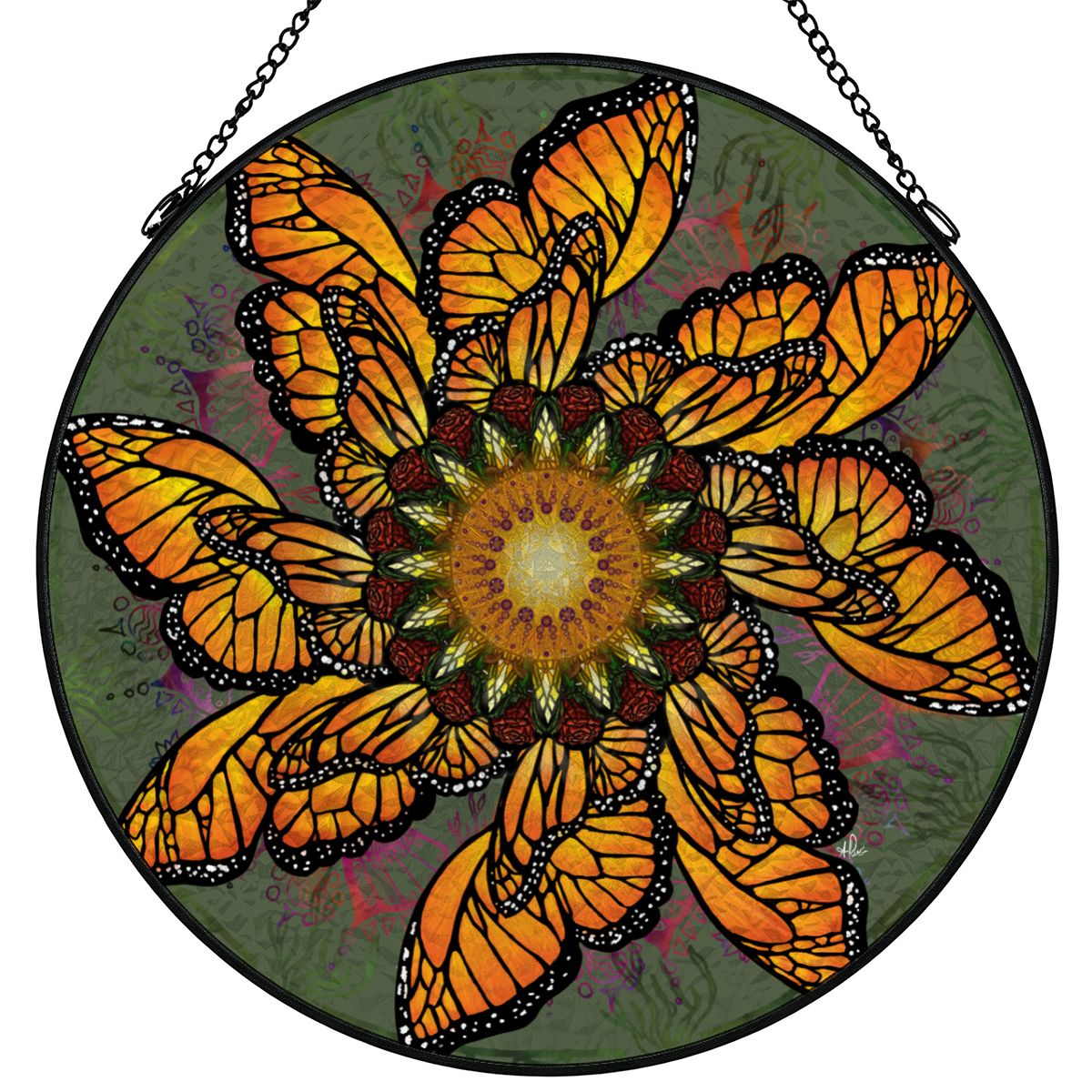 Monarch Butterfly Mandala - Stained Glass Suncatcher
