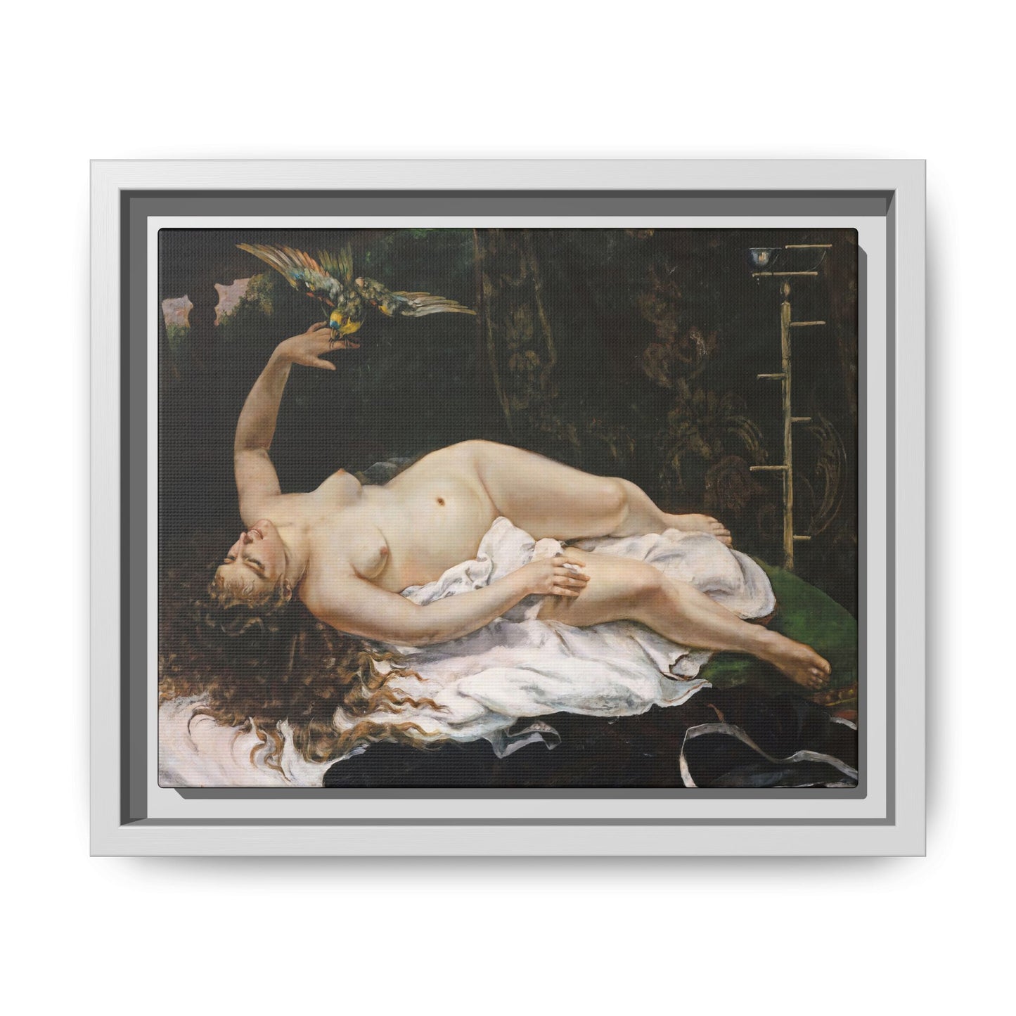 Courbet, Gustave - Woman with a Parrot (1866) - Matte Canvas, Framed