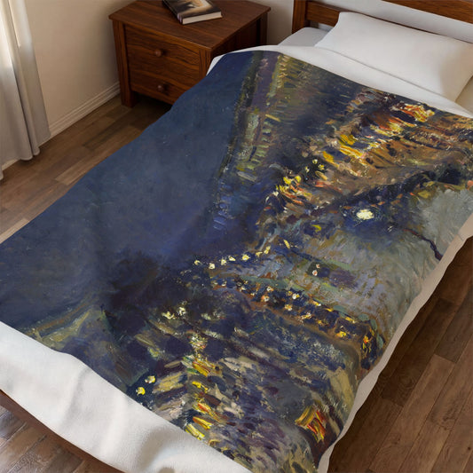 Pissarro, Camille - The Boulevard Montmartre At Night (1897) - Velveteen Plush Blanket
