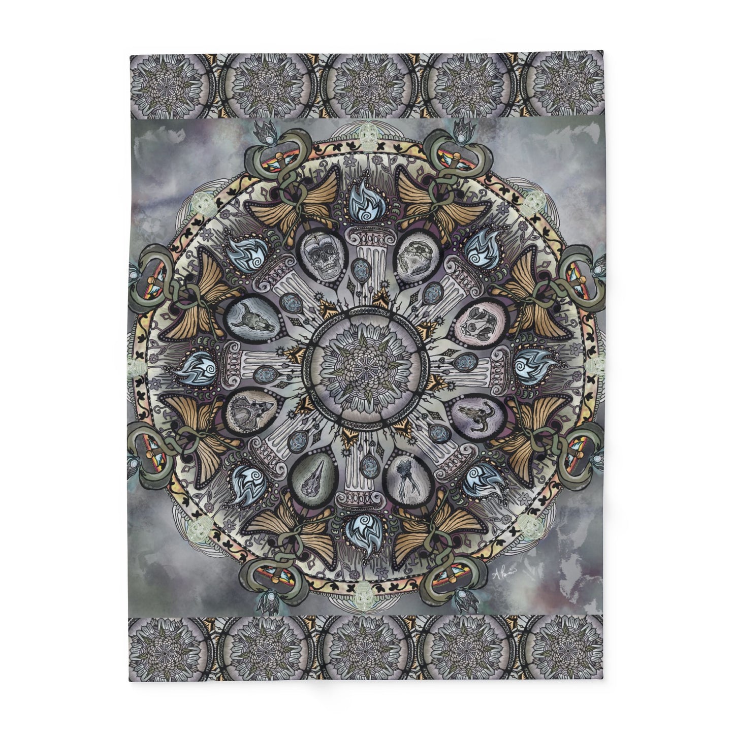 Memento Mori Mandala - Arctic Fleece Blanket