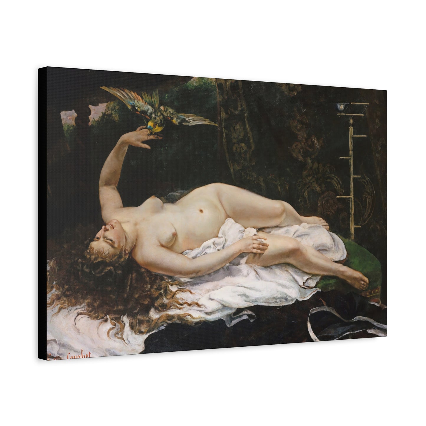 Courbet, Gustave - Woman with a Parrot (1866) - Canvas Block, unframed