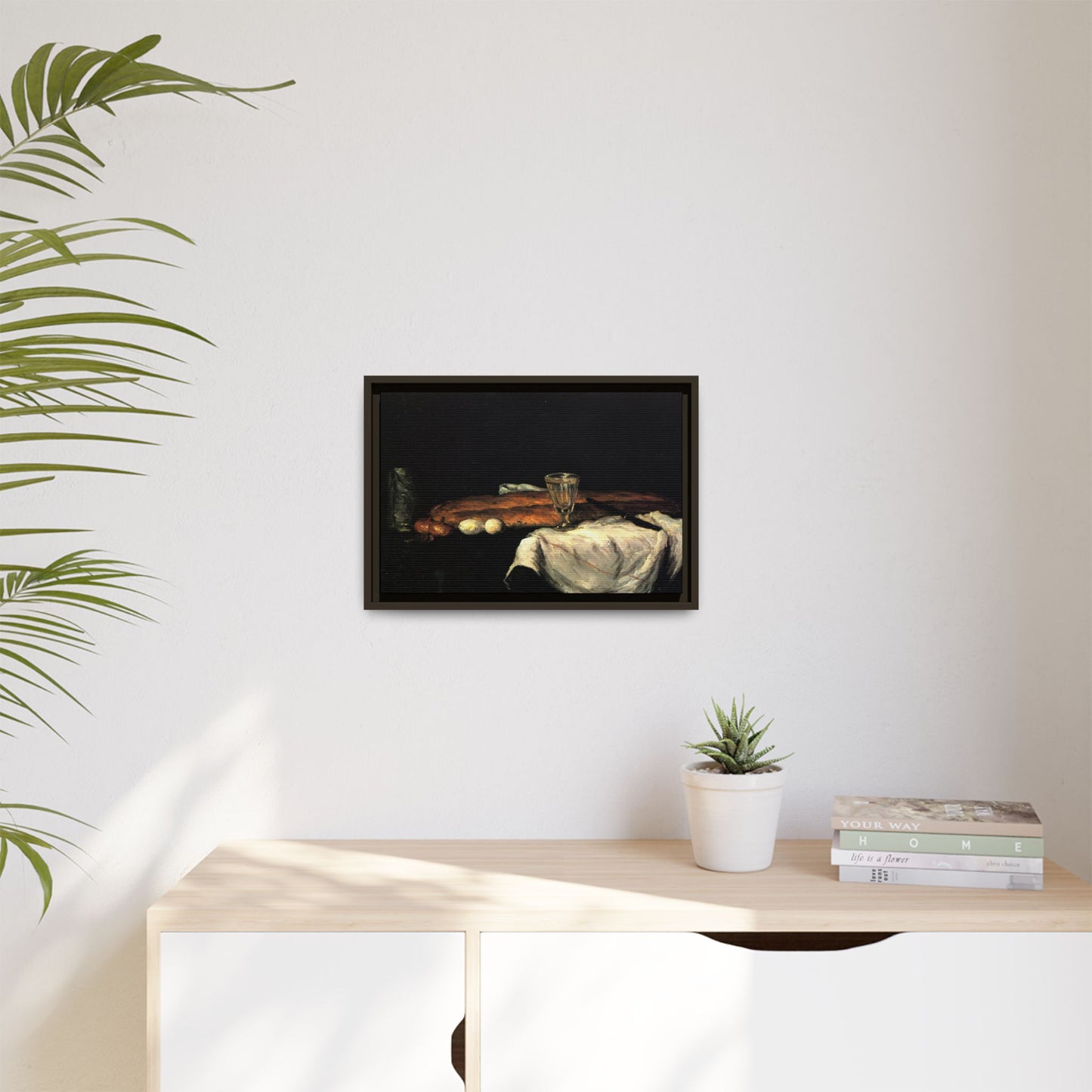 Cézanne, Paul - Still Life with Bread and Eggs (1865) - Matte Canvas, Framed