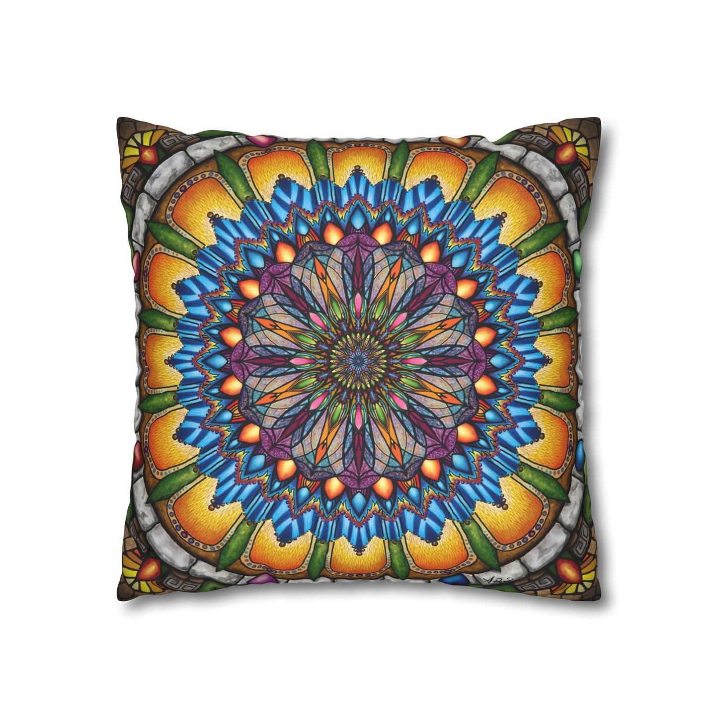 Pacio, Adam - Emerald Arrows Mandala - Suede Square Pillowcase