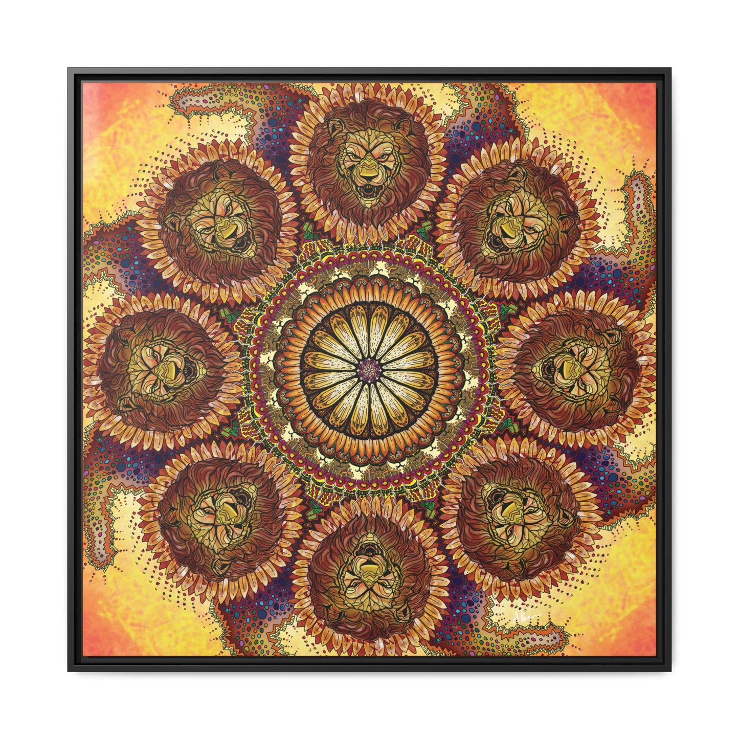 Lion Summer Mandala - Framed Matte Canvas