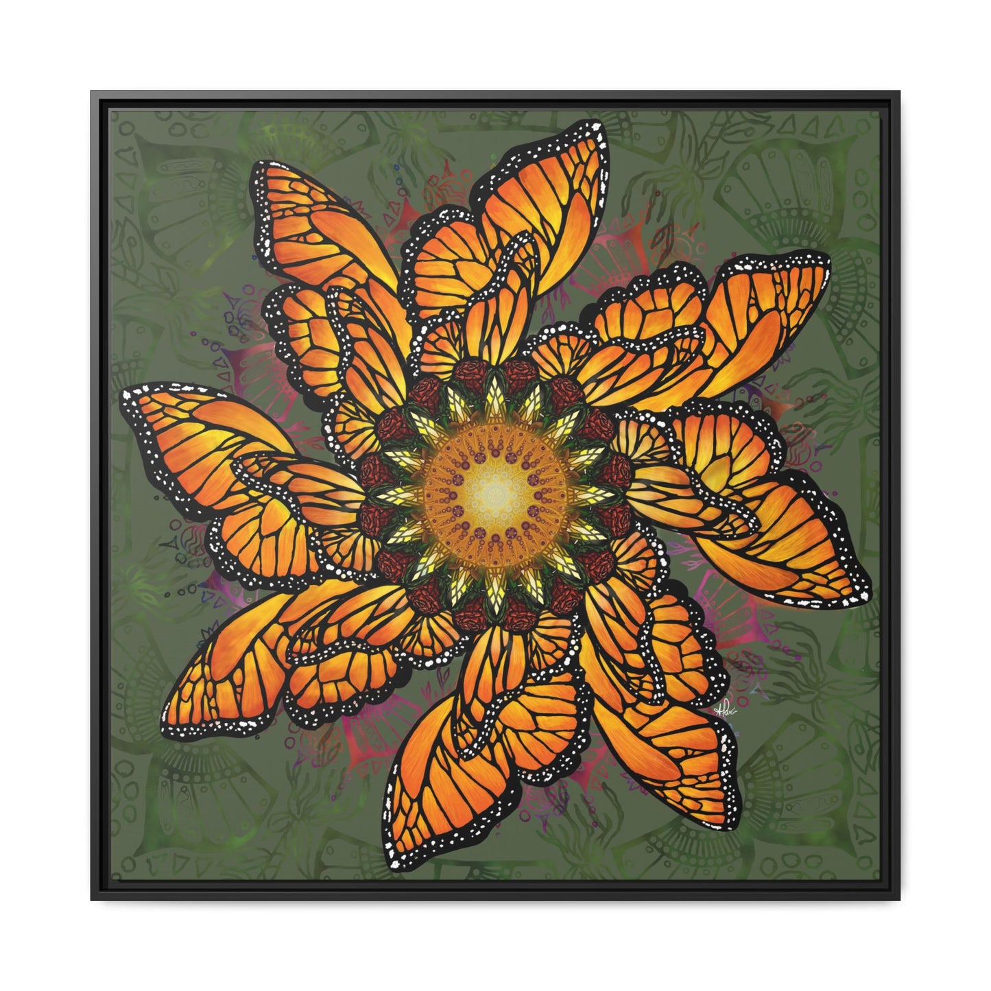 Monarch Butterfly Mandala - Framed Matte Canvas