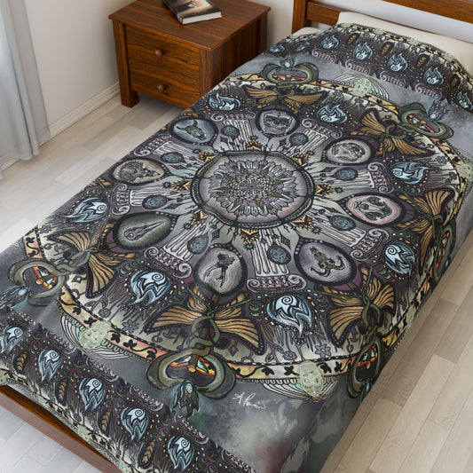 Memento Mori Mandala - Velveteen Plush Blanket