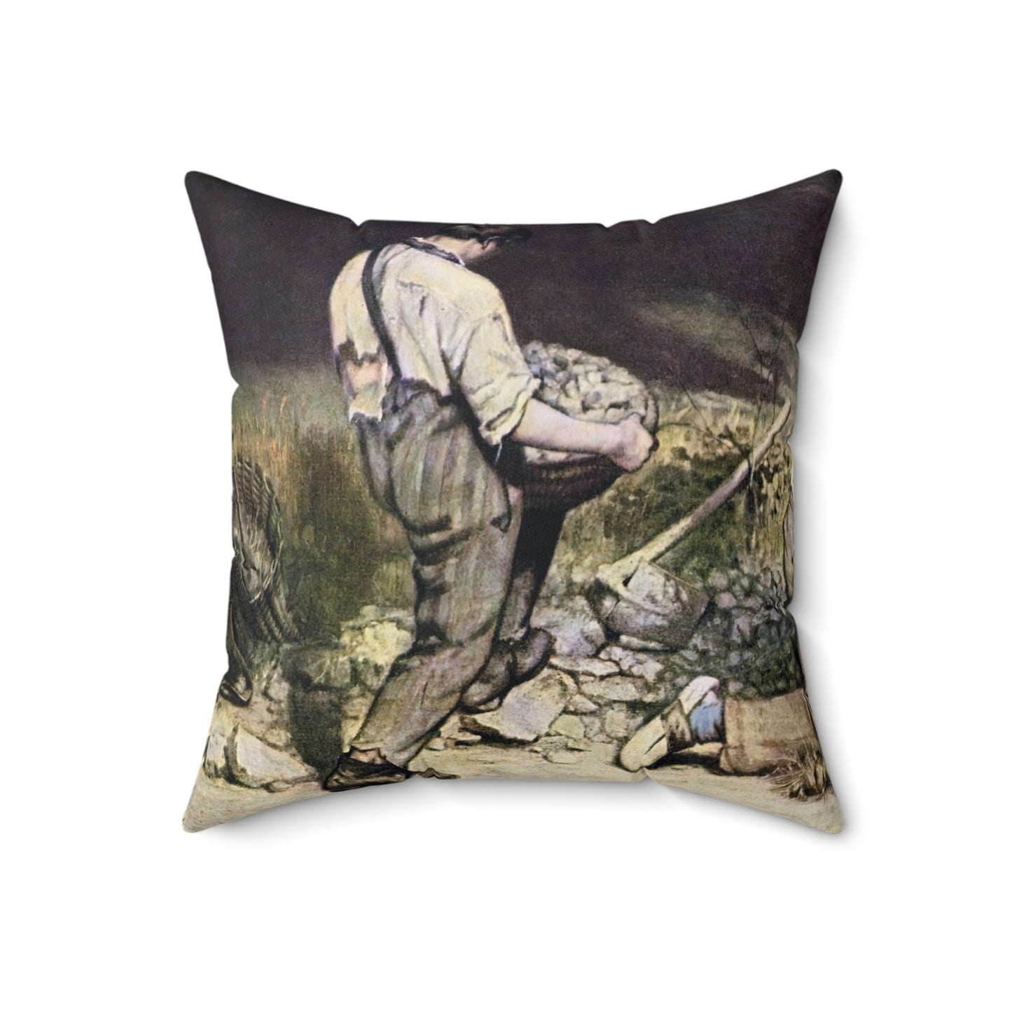 Courbet, Gustave - The Stone Breakers (1850) - Suede Square Pillow