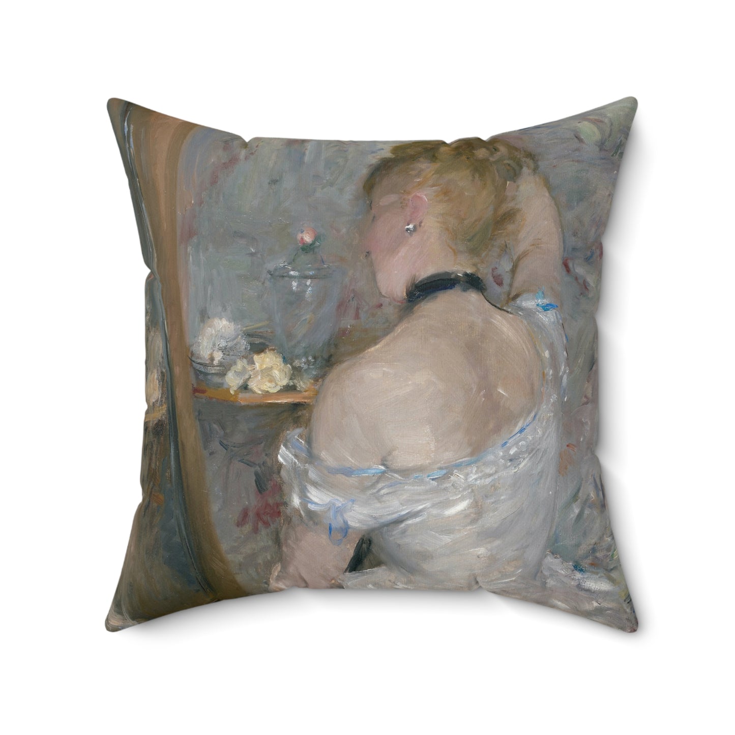 Morisot, Berthe - Woman at Her Toilette (1880) - Suede Square Pillow