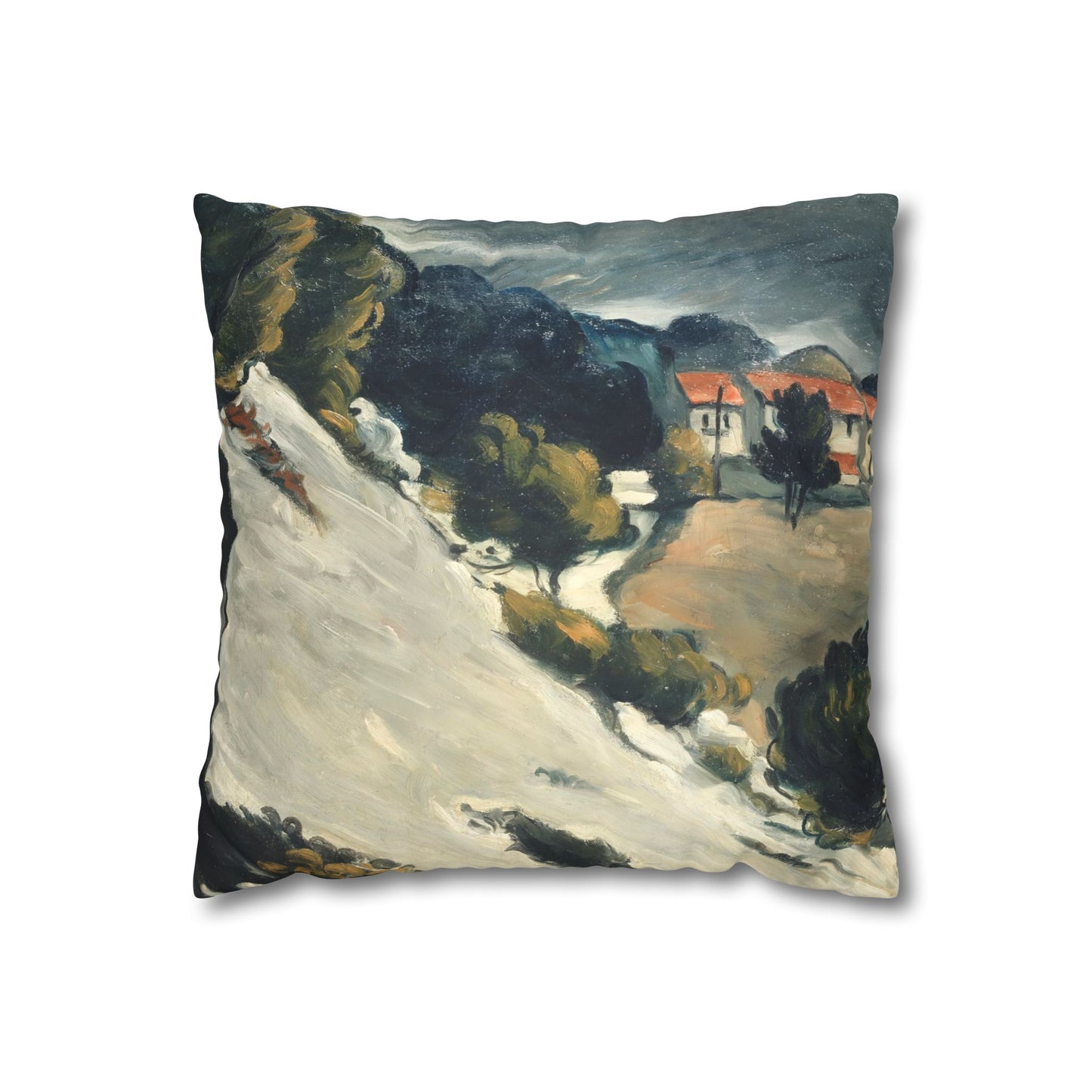 Cézanne, Paul - L’Estaque, Melting Snow (1870) - Suede Square Pillowcase