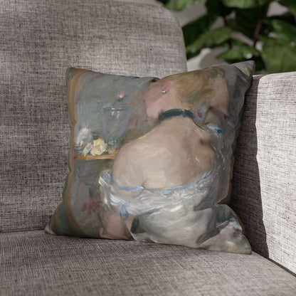 Morisot, Berthe - Woman at Her Toilette (1880) - Suede Square Pillowcase