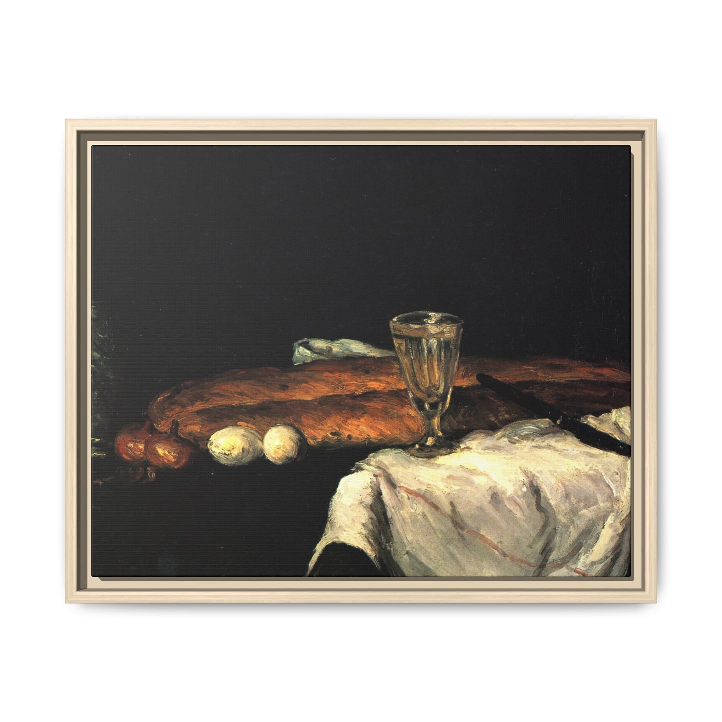 Cézanne, Paul - Still Life with Bread and Eggs (1865) - Matte Canvas, Framed