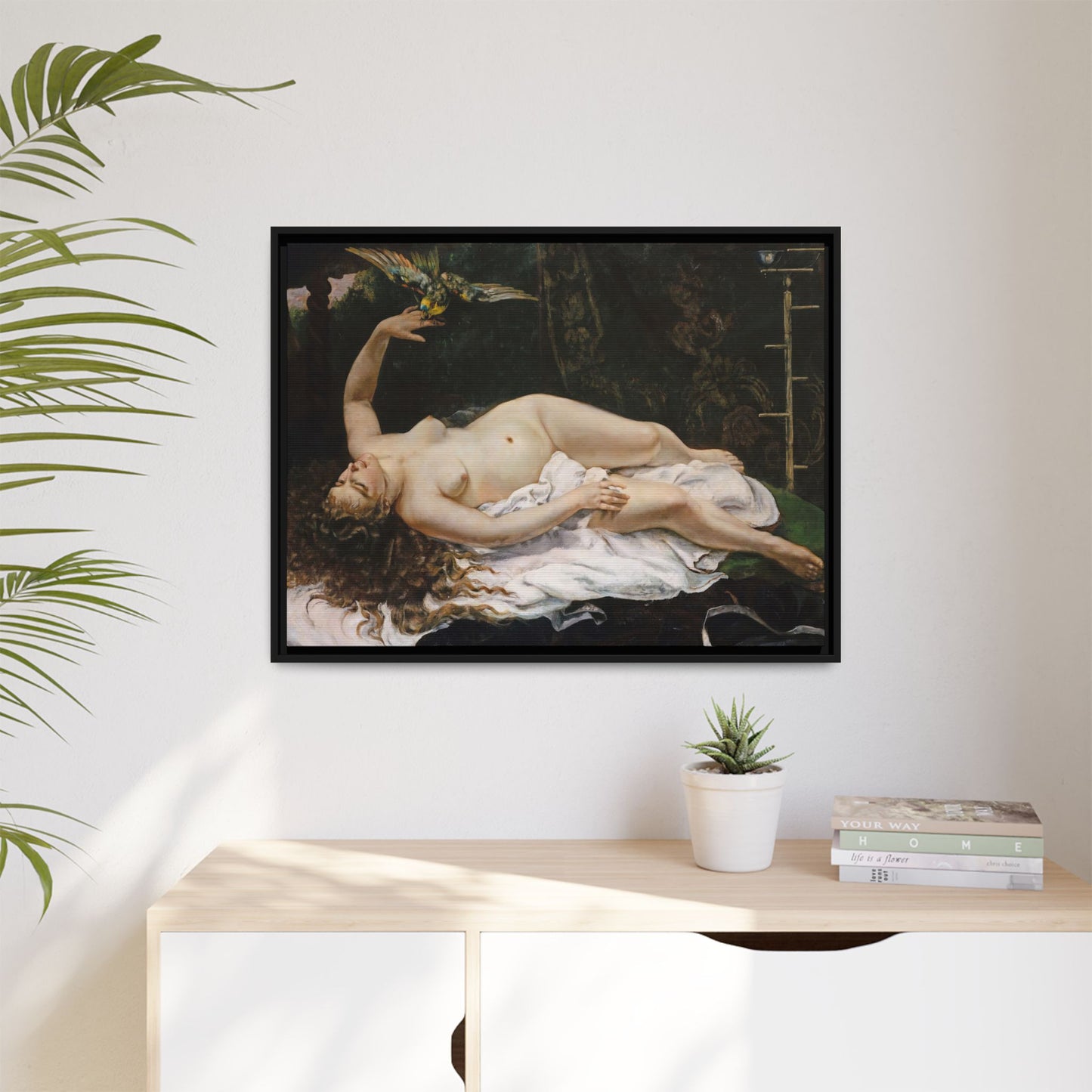 Courbet, Gustave - Woman with a Parrot (1866) - Matte Canvas, Framed